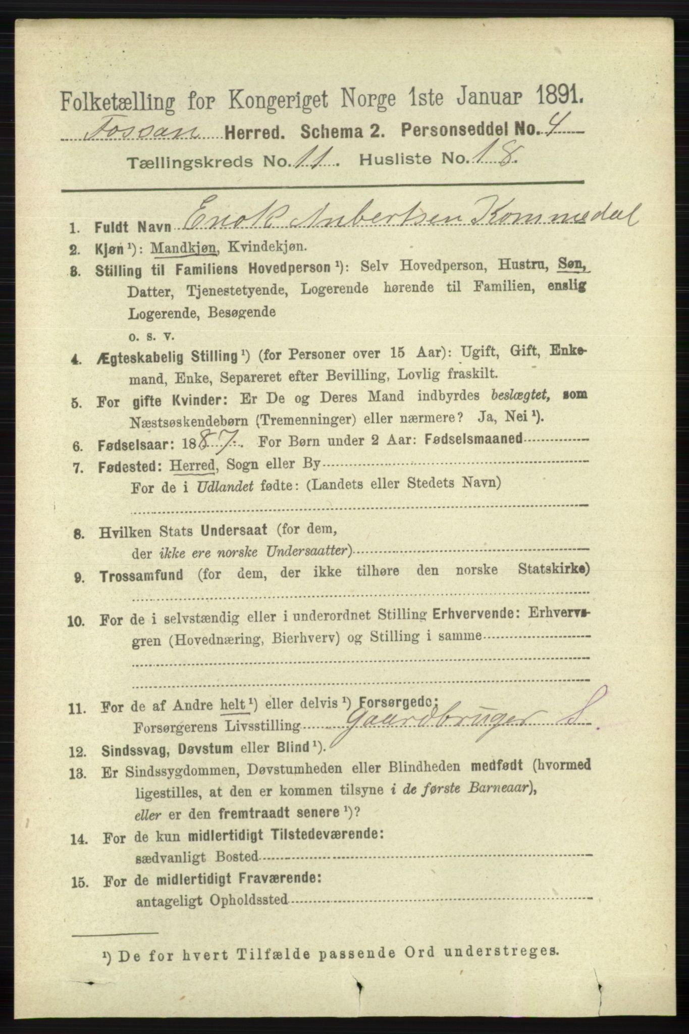 RA, 1891 census for 1129 Forsand, 1891, p. 1910