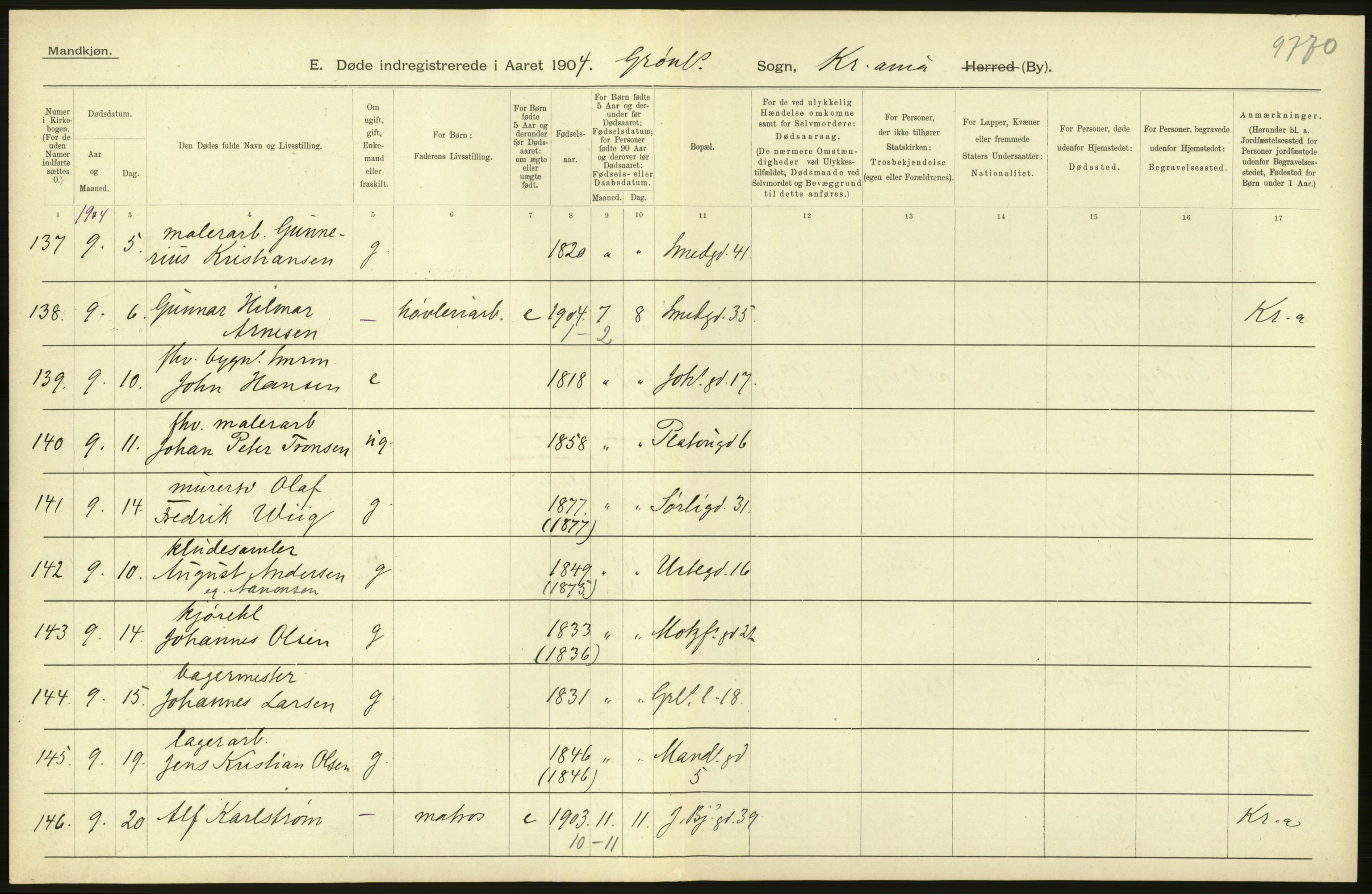 Statistisk sentralbyrå, Sosiodemografiske emner, Befolkning, AV/RA-S-2228/D/Df/Dfa/Dfab/L0004: Kristiania: Gifte, døde, 1904, p. 640