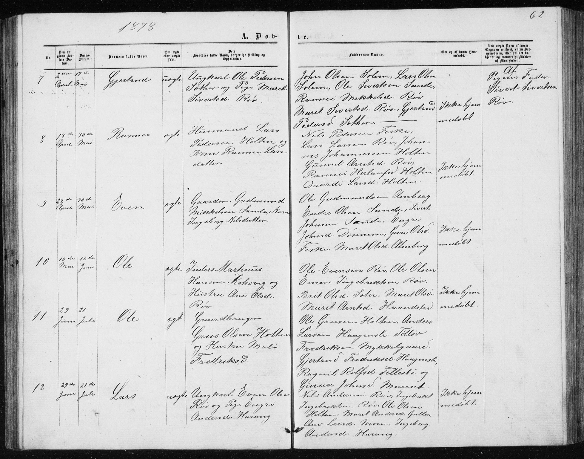 Ministerialprotokoller, klokkerbøker og fødselsregistre - Møre og Romsdal, AV/SAT-A-1454/597/L1064: Parish register (copy) no. 597C01, 1866-1898, p. 62