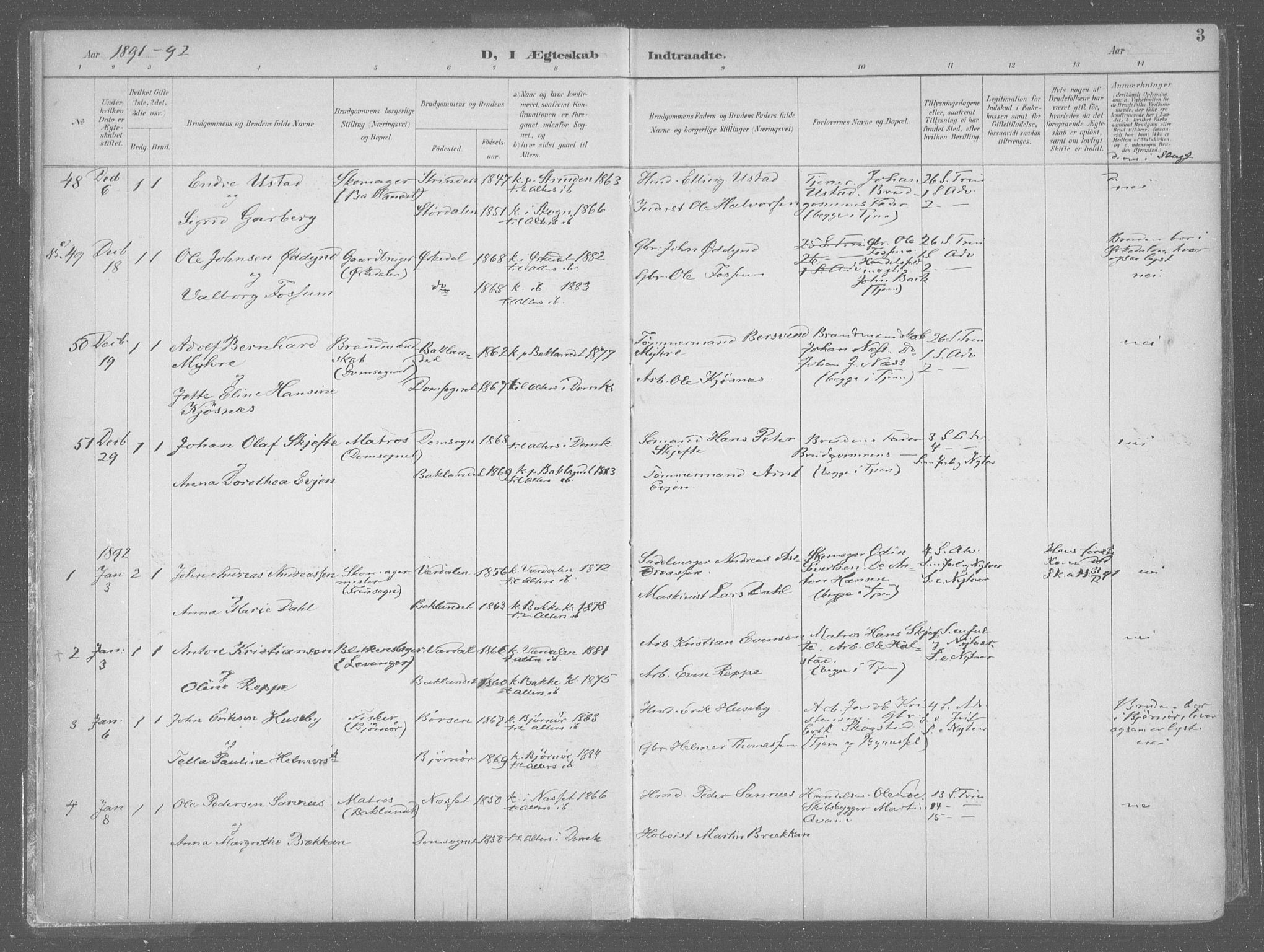 Ministerialprotokoller, klokkerbøker og fødselsregistre - Sør-Trøndelag, SAT/A-1456/601/L0064: Parish register (official) no. 601A31, 1891-1911, p. 3