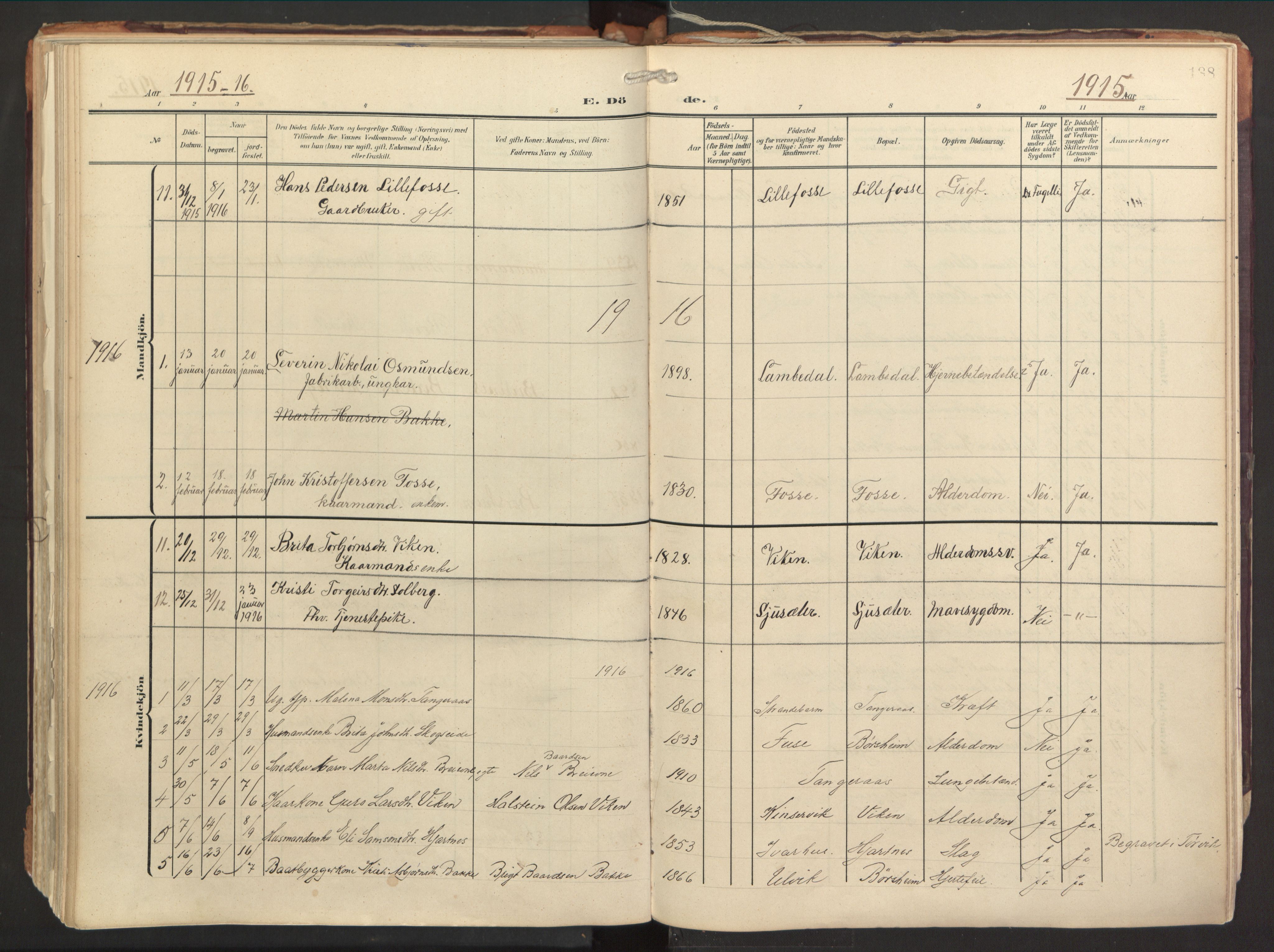 Strandebarm sokneprestembete, AV/SAB-A-78401/H/Haa: Parish register (official) no. B 2, 1909-1941, p. 188