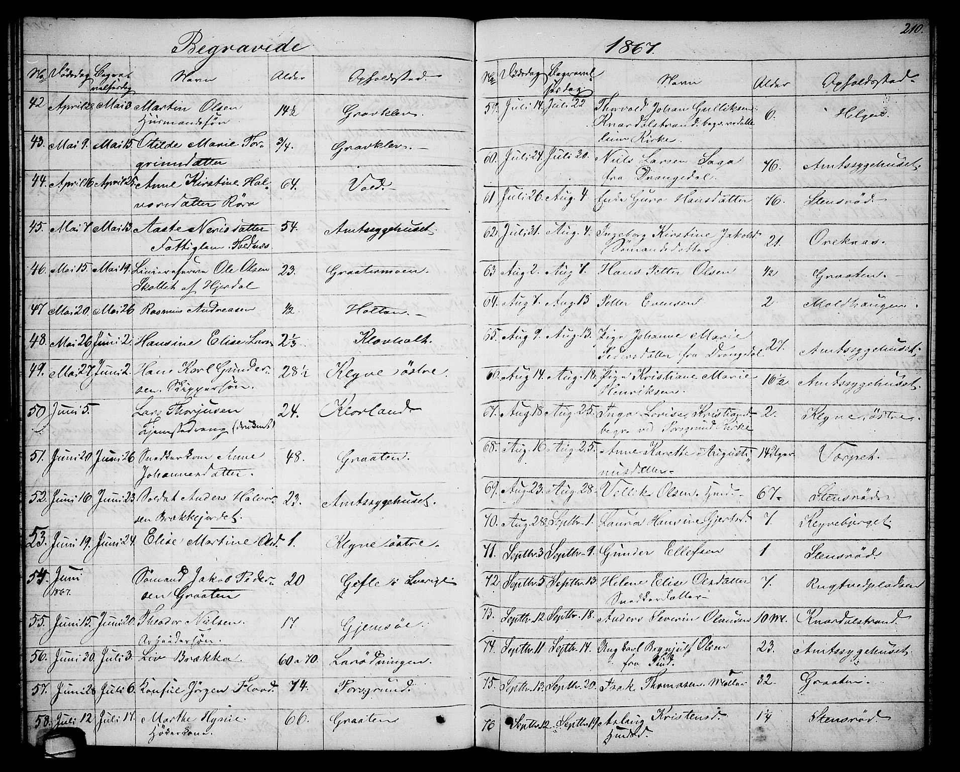 Solum kirkebøker, SAKO/A-306/G/Ga/L0004: Parish register (copy) no. I 4, 1859-1876, p. 210