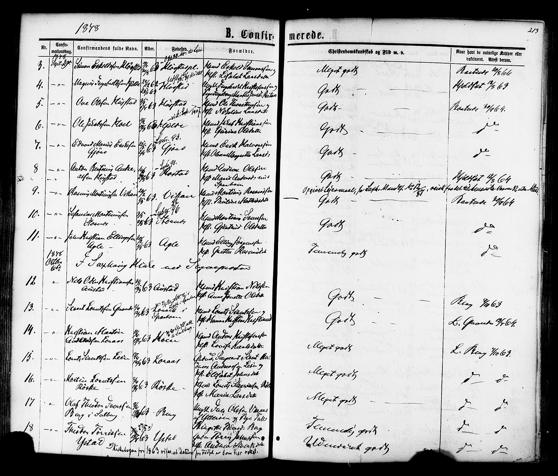 Ministerialprotokoller, klokkerbøker og fødselsregistre - Nord-Trøndelag, AV/SAT-A-1458/730/L0284: Parish register (official) no. 730A09, 1866-1878, p. 213