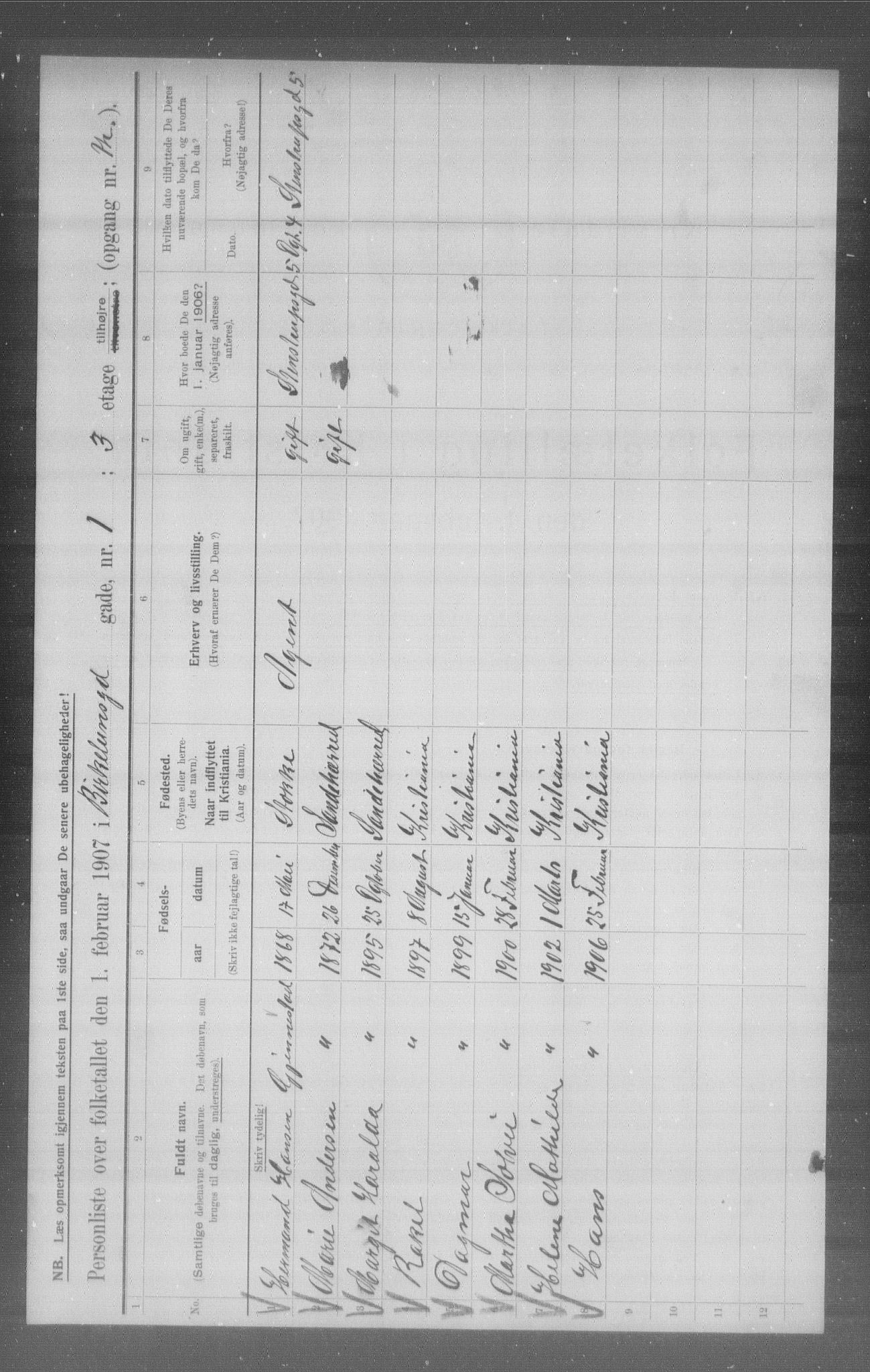 OBA, Municipal Census 1907 for Kristiania, 1907, p. 2828