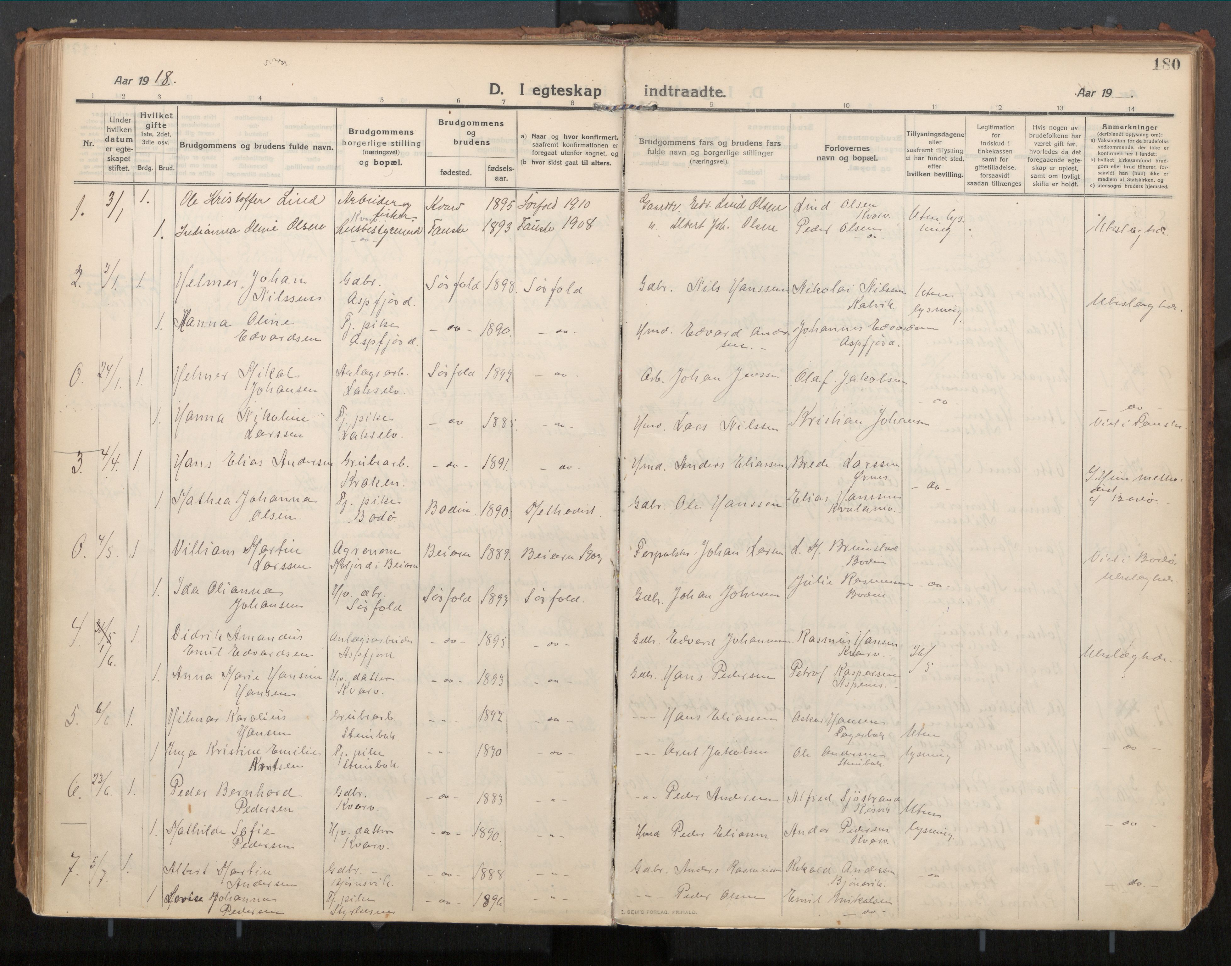 Ministerialprotokoller, klokkerbøker og fødselsregistre - Nordland, SAT/A-1459/854/L0784: Parish register (official) no. 854A07, 1910-1922, p. 180