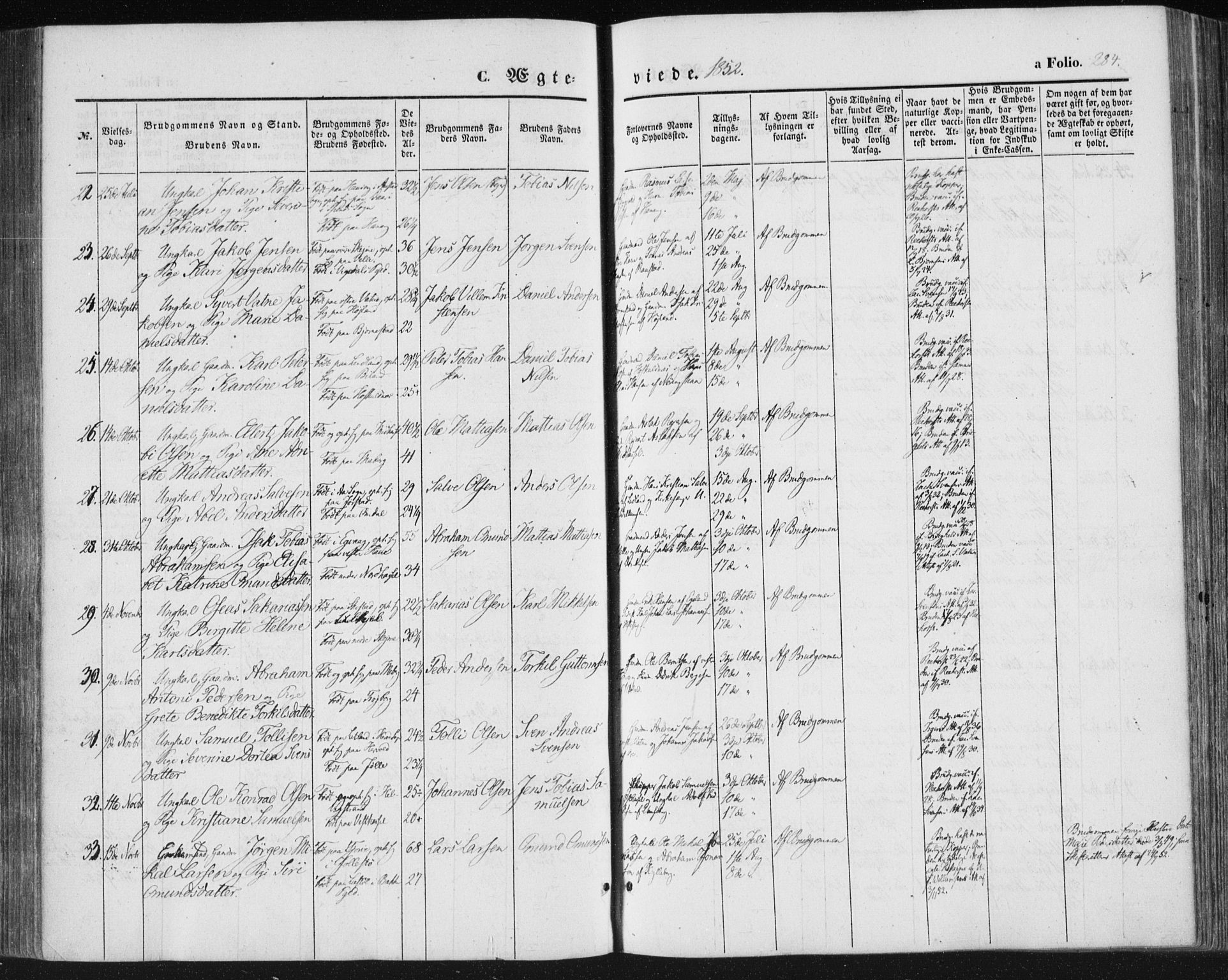 Lista sokneprestkontor, SAK/1111-0027/F/Fa/L0010: Parish register (official) no. A 10, 1846-1861, p. 284