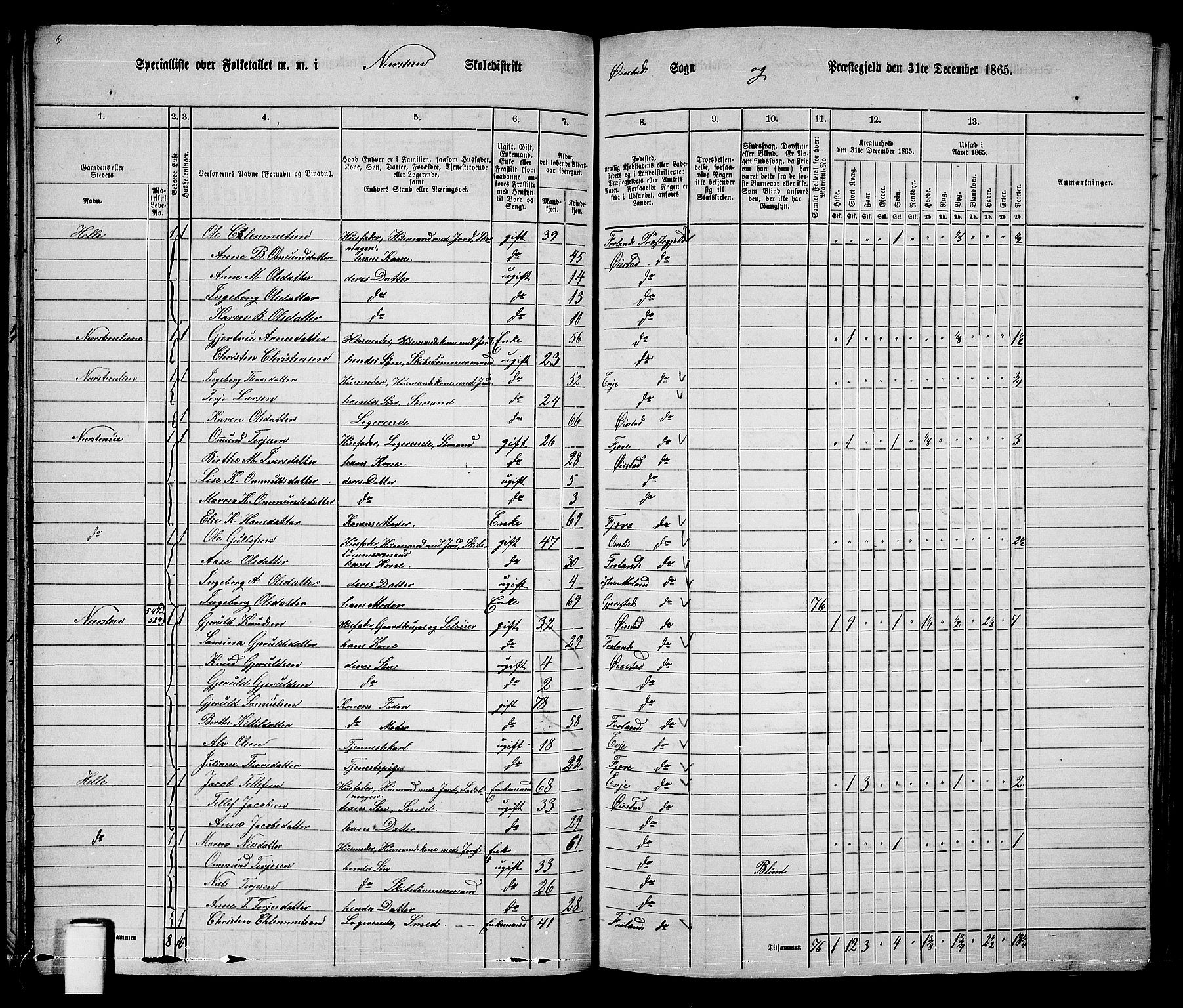 RA, 1865 census for Øyestad, 1865, p. 58