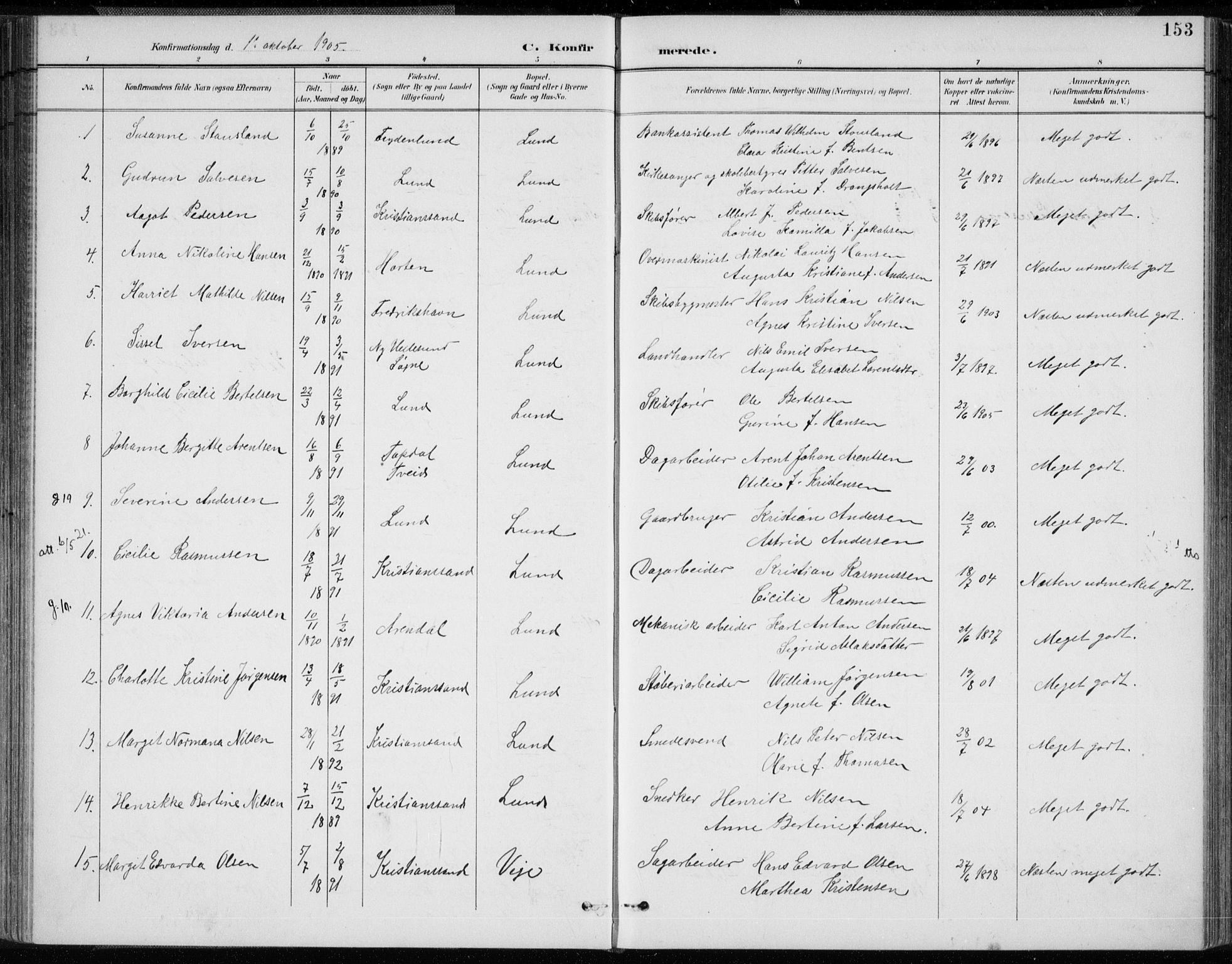 Oddernes sokneprestkontor, AV/SAK-1111-0033/F/Fa/Faa/L0010: Parish register (official) no. A 10, 1897-1911, p. 153