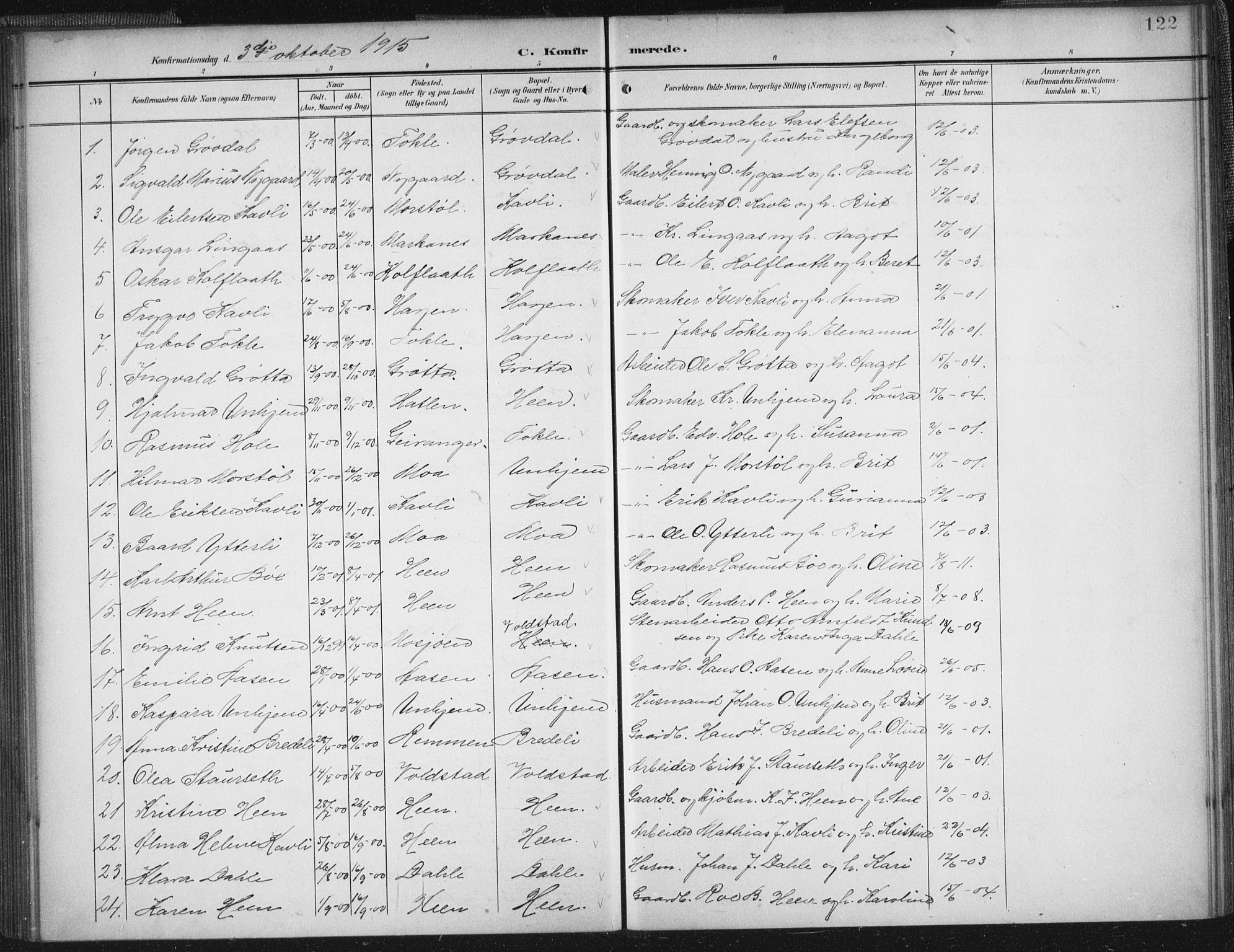 Ministerialprotokoller, klokkerbøker og fødselsregistre - Møre og Romsdal, AV/SAT-A-1454/545/L0589: Parish register (copy) no. 545C03, 1902-1937, p. 122