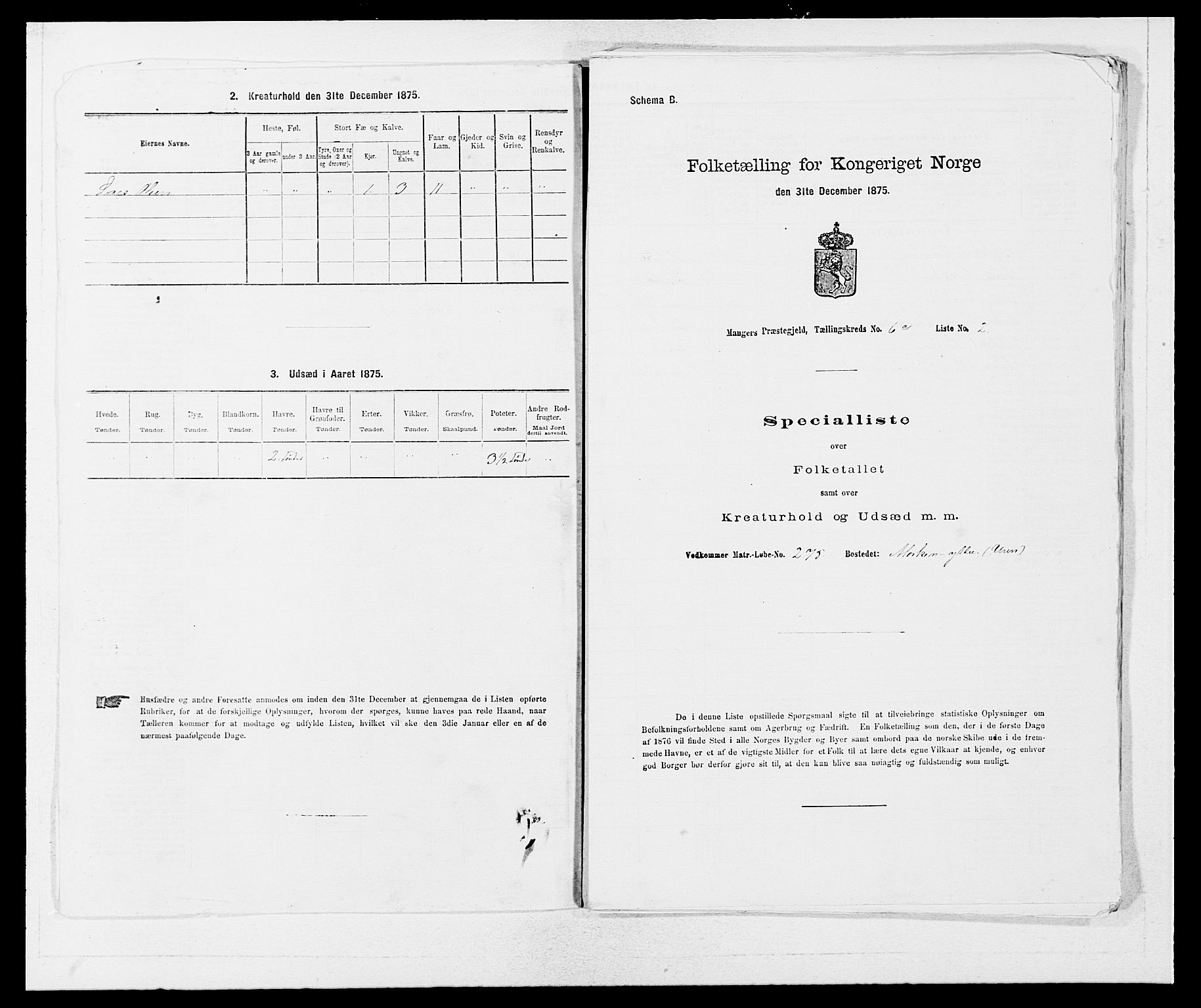 SAB, 1875 census for 1261P Manger, 1875, p. 880