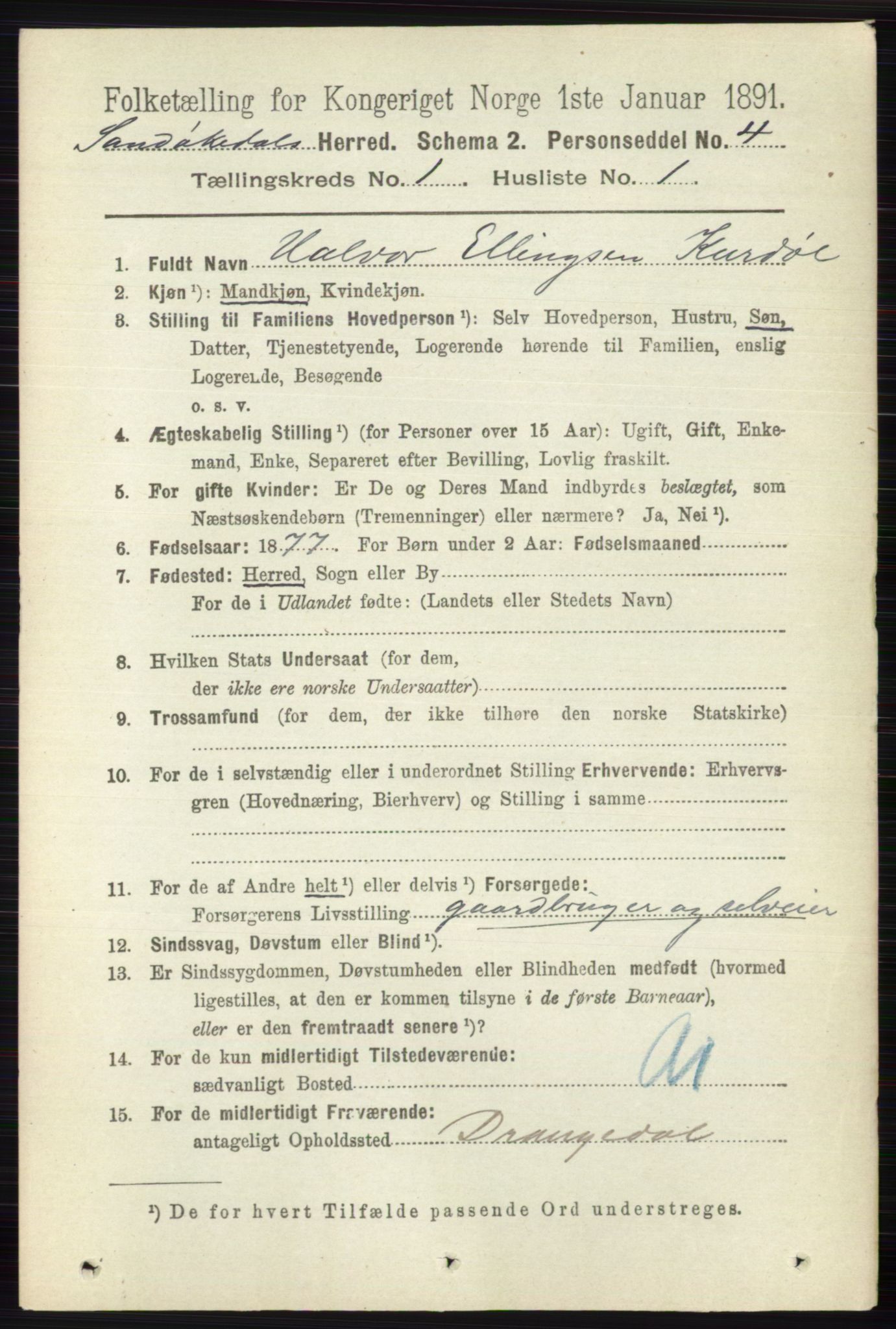 RA, 1891 census for 0816 Sannidal, 1891, p. 77