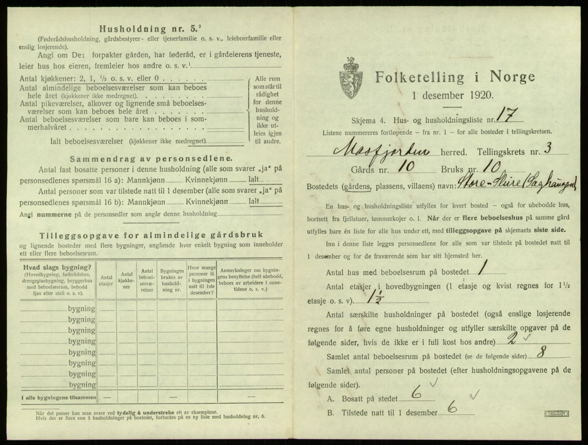 SAB, 1920 census for Masfjorden, 1920, p. 188