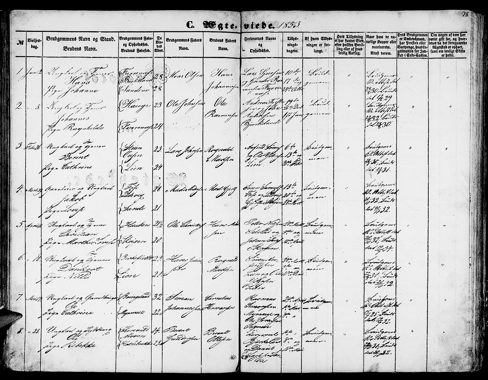 Gaular sokneprestembete, SAB/A-80001/H/Hab: Parish register (copy) no. A 1, 1853-1864, p. 78
