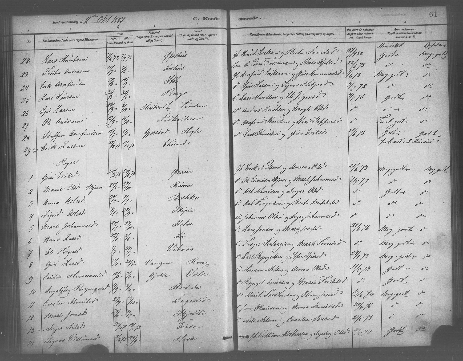 Voss sokneprestembete, SAB/A-79001/H/Haa: Parish register (official) no. B 1, 1877-1899, p. 61