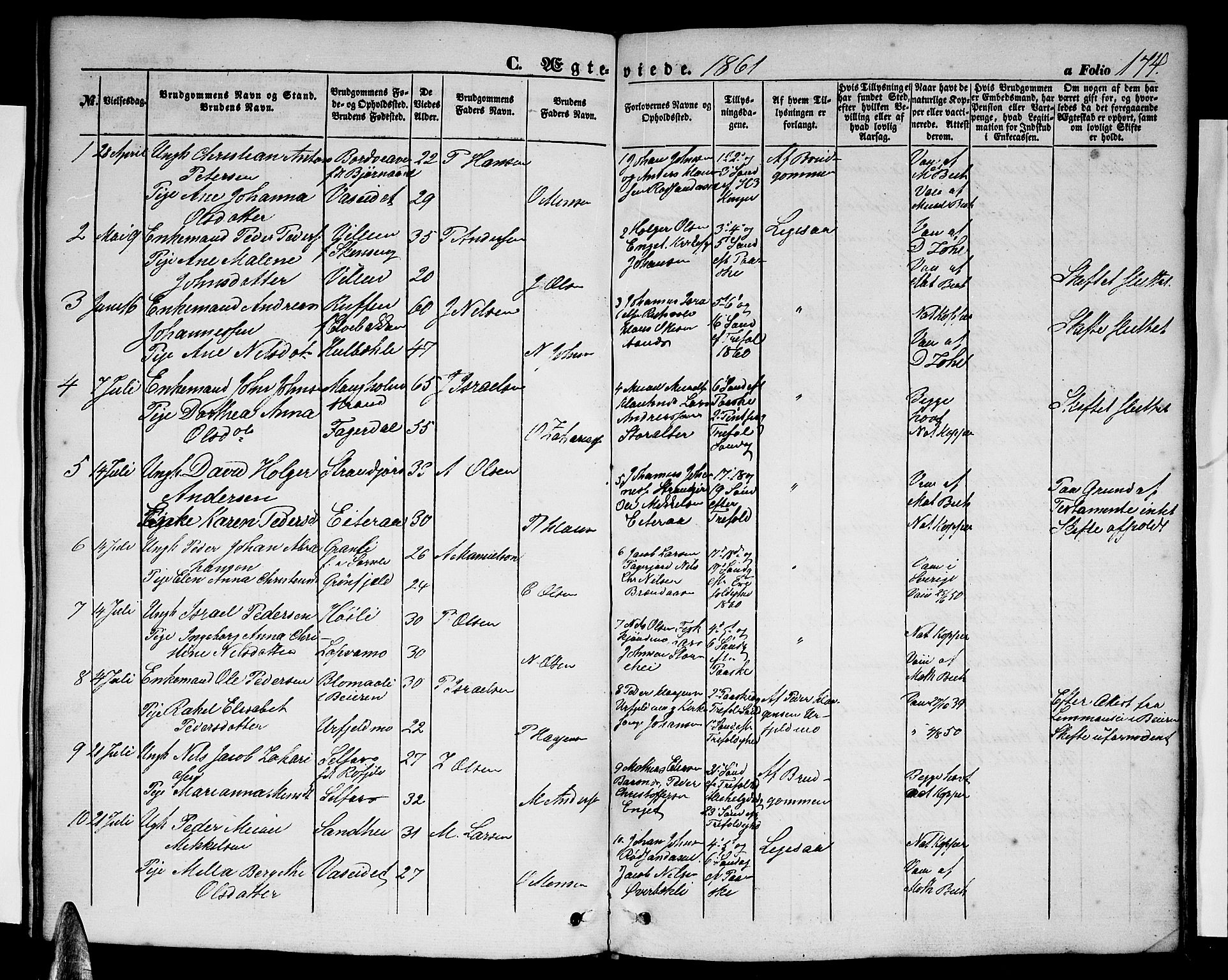Ministerialprotokoller, klokkerbøker og fødselsregistre - Nordland, SAT/A-1459/827/L0414: Parish register (copy) no. 827C03, 1853-1865, p. 174