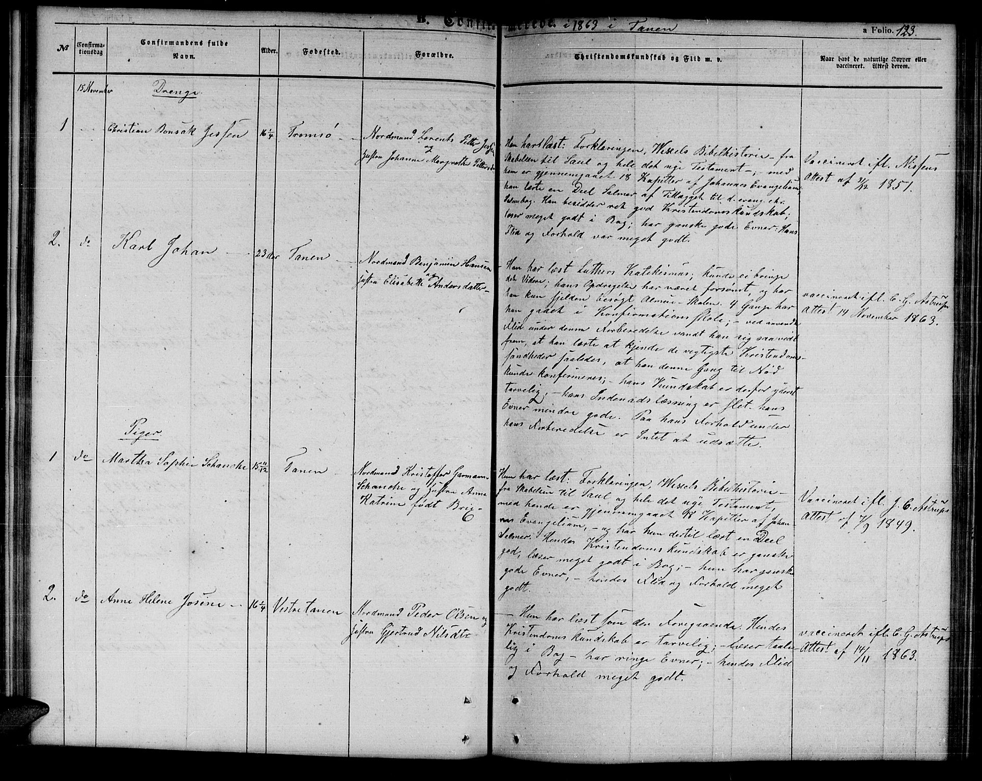 Tana sokneprestkontor, AV/SATØ-S-1334/H/Hb/L0001klokker: Parish register (copy) no. 1 /1, 1853-1867, p. 123