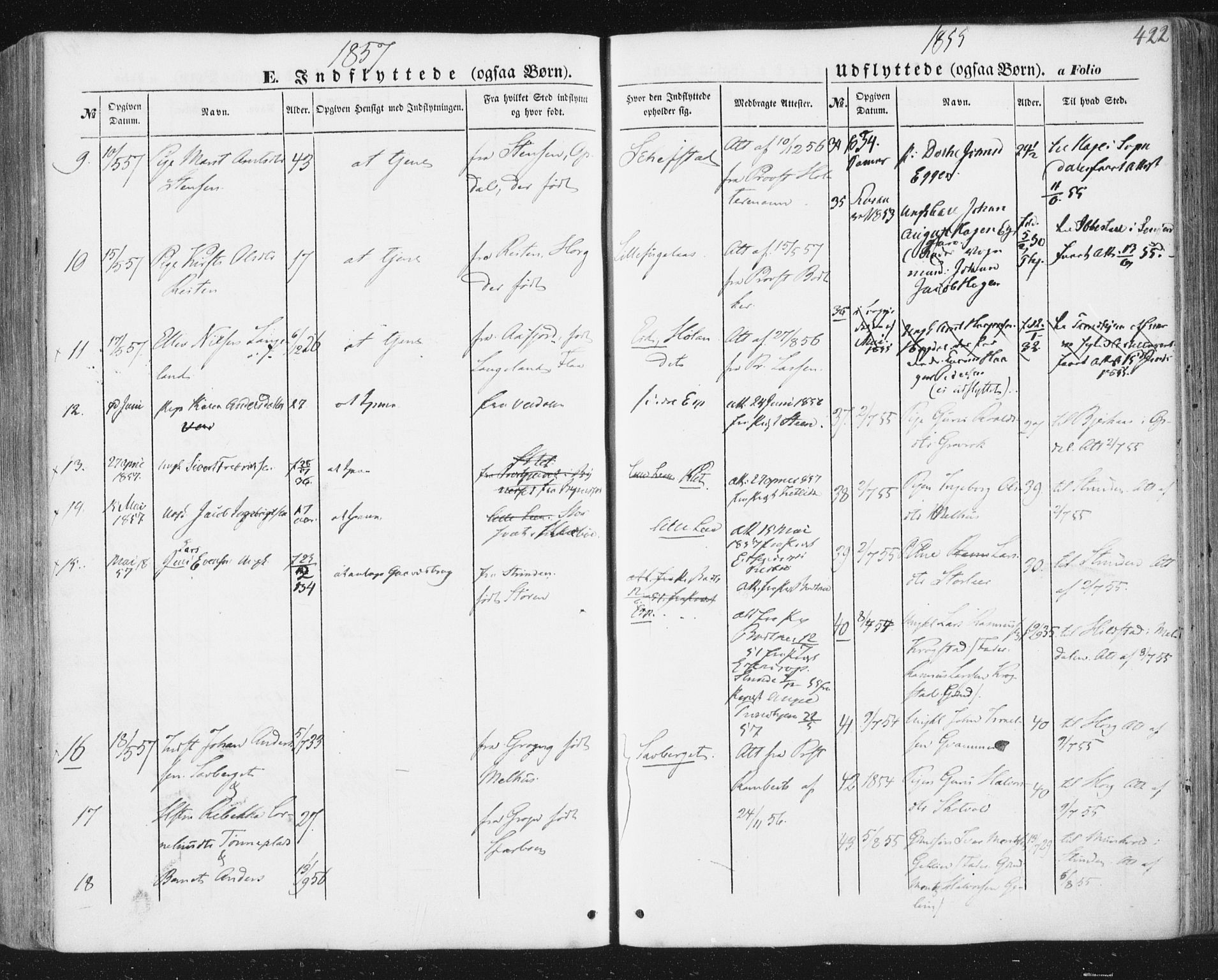Ministerialprotokoller, klokkerbøker og fødselsregistre - Sør-Trøndelag, SAT/A-1456/691/L1076: Parish register (official) no. 691A08, 1852-1861, p. 422