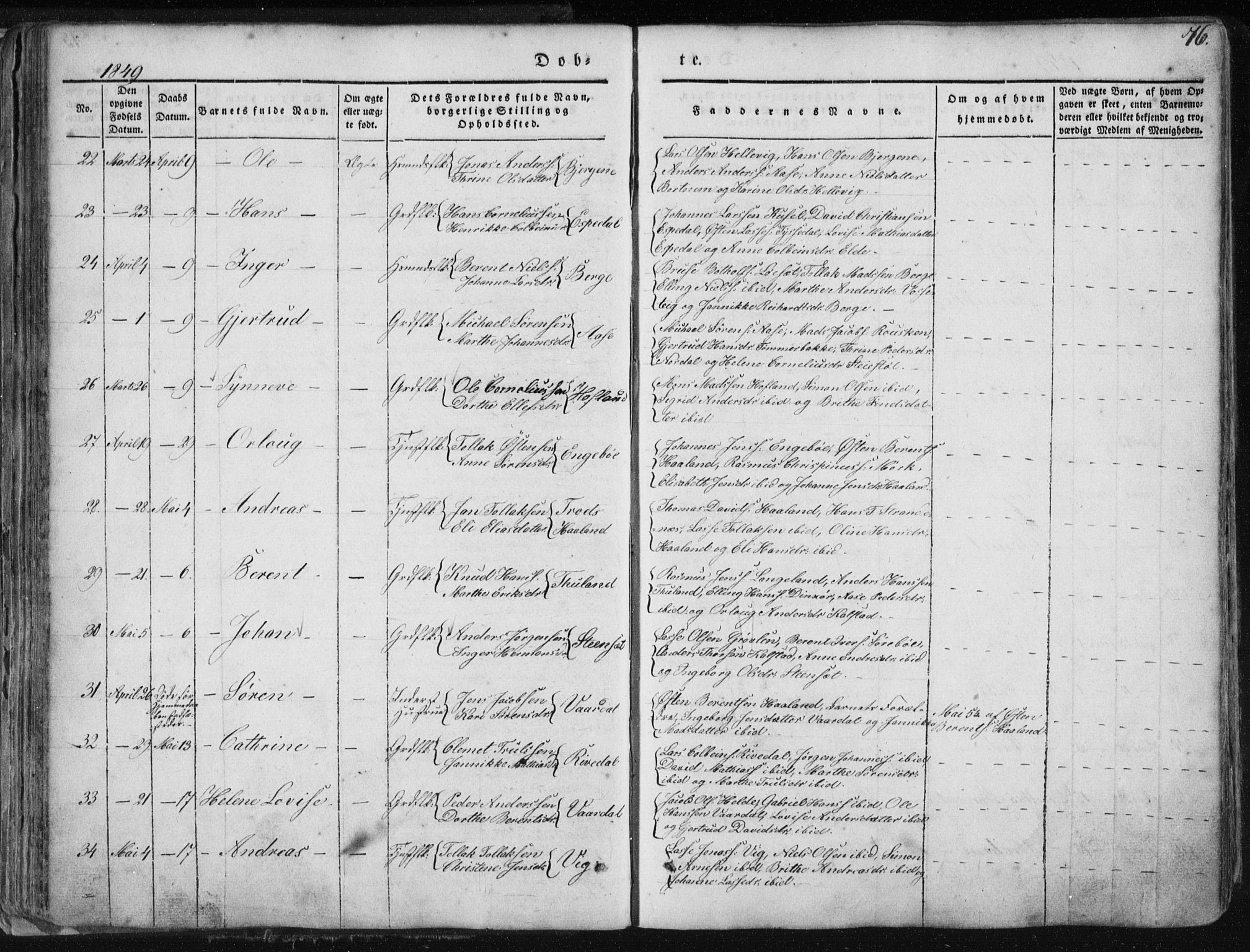Fjaler sokneprestembete, SAB/A-79801/H/Haa/Haaa/L0006: Parish register (official) no. A 6, 1835-1884, p. 76