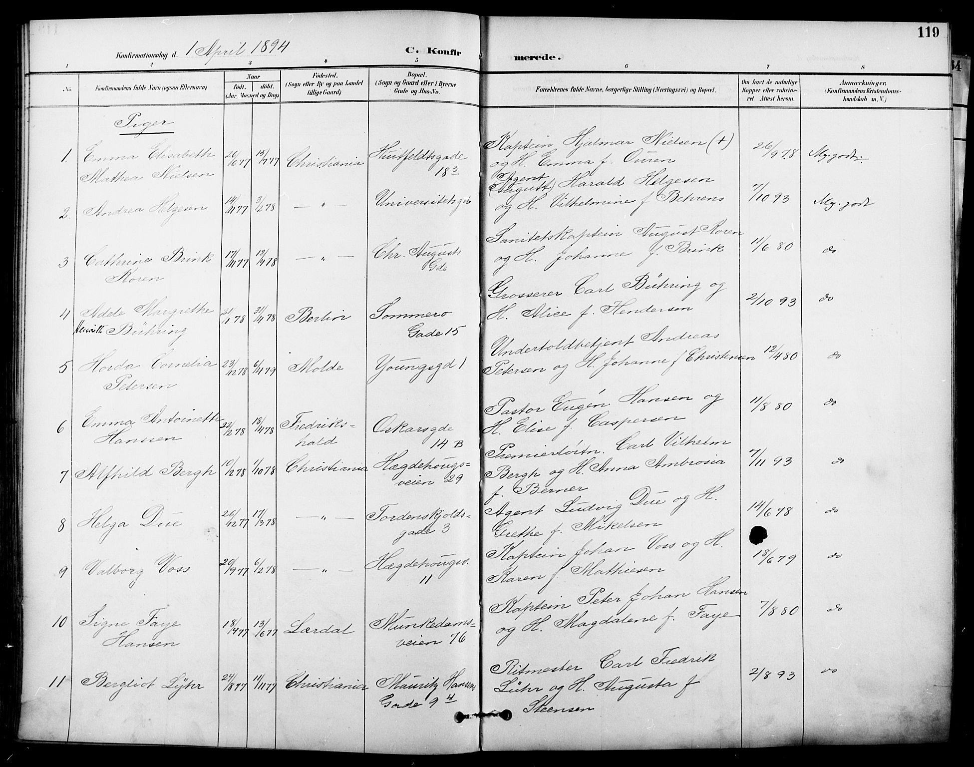 Garnisonsmenigheten Kirkebøker, AV/SAO-A-10846/F/Fa/L0013: Parish register (official) no. 13, 1894-1904, p. 119