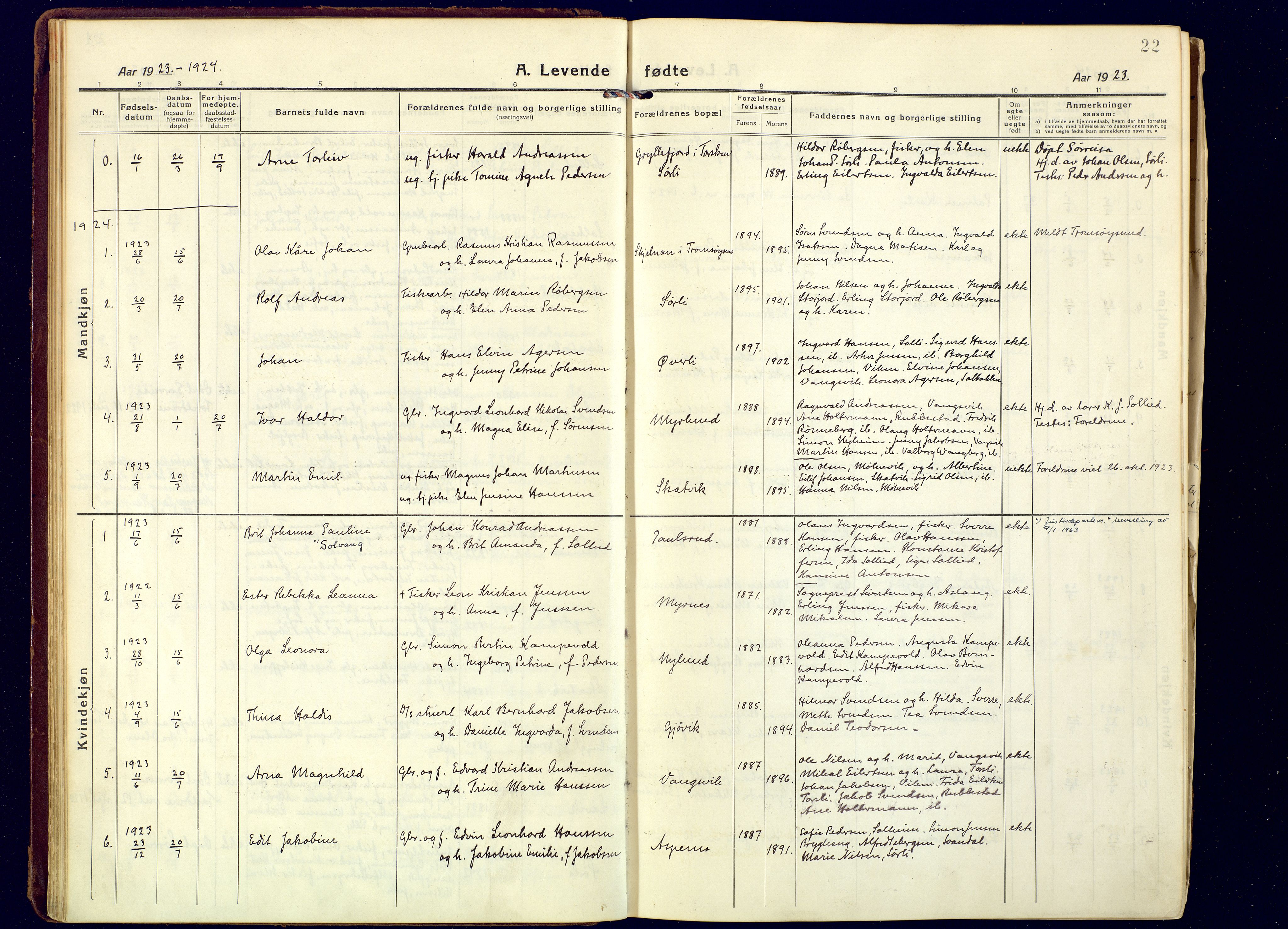 Tranøy sokneprestkontor, SATØ/S-1313/I/Ia/Iaa/L0016kirke: Parish register (official) no. 16, 1919-1932, p. 22