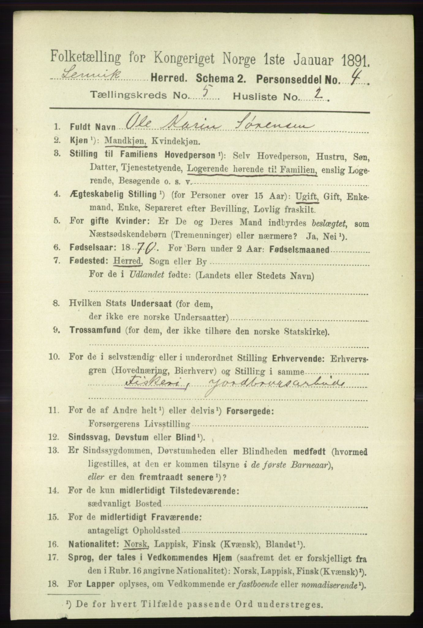 RA, 1891 census for 1931 Lenvik, 1891, p. 2561