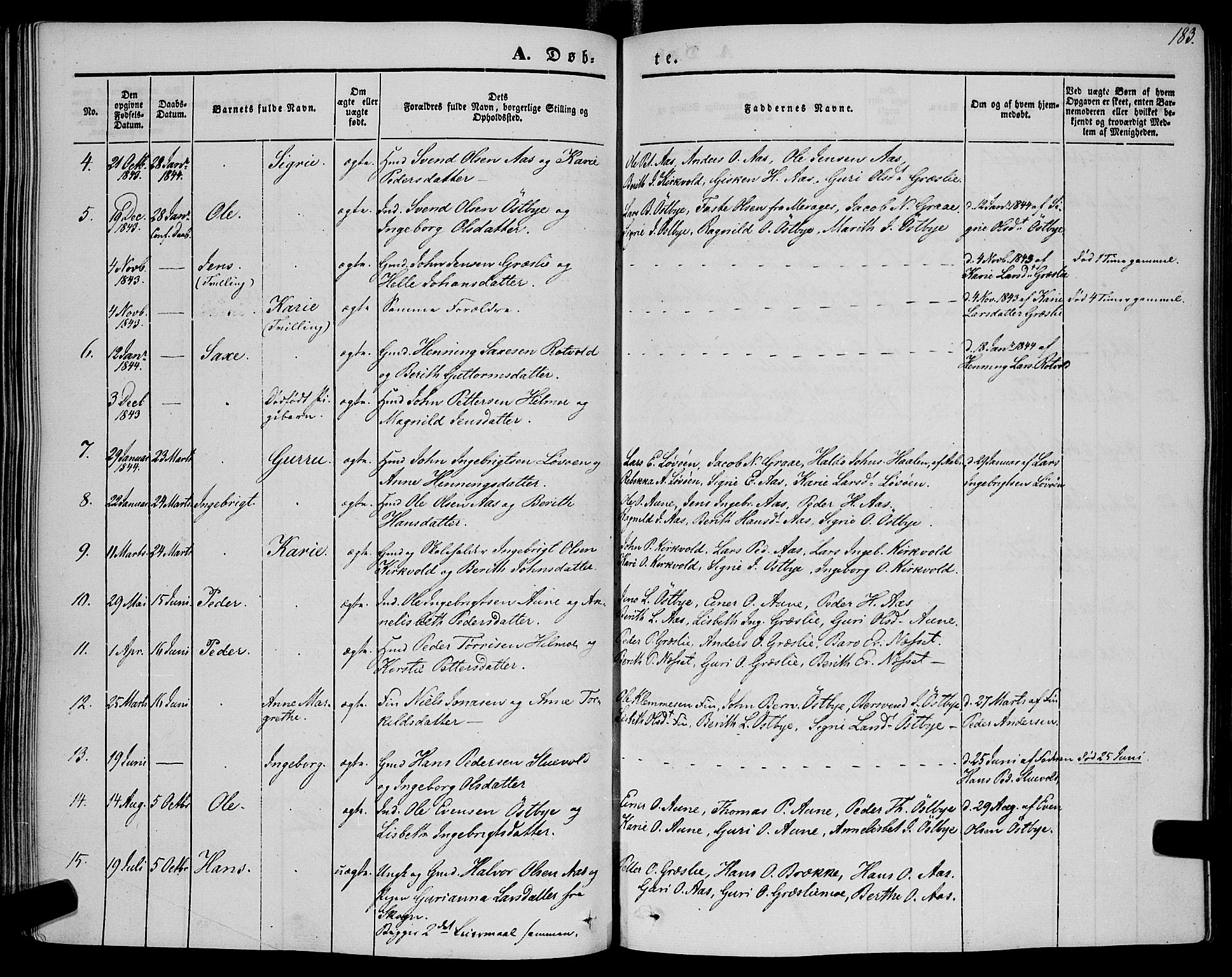 Ministerialprotokoller, klokkerbøker og fødselsregistre - Sør-Trøndelag, SAT/A-1456/695/L1146: Parish register (official) no. 695A06 /2, 1843-1859, p. 183