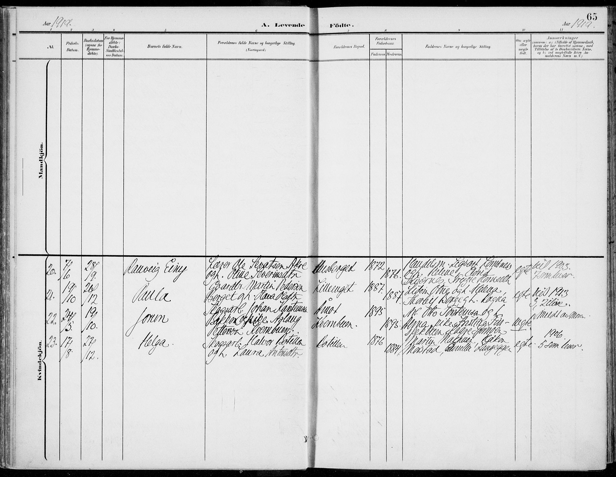 Rendalen prestekontor, AV/SAH-PREST-054/H/Ha/Haa/L0011: Parish register (official) no. 11, 1901-1925, p. 65