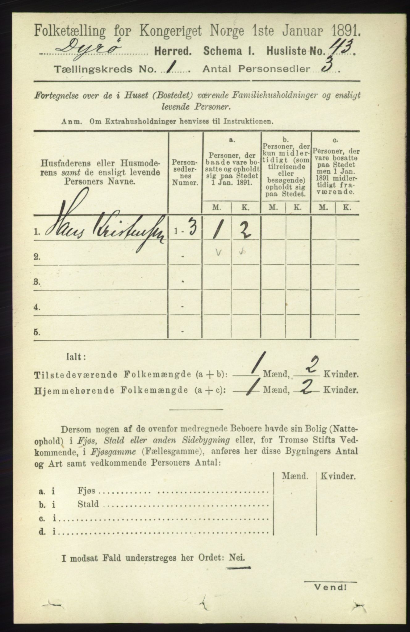 RA, 1891 census for 1926 Dyrøy, 1891, p. 58