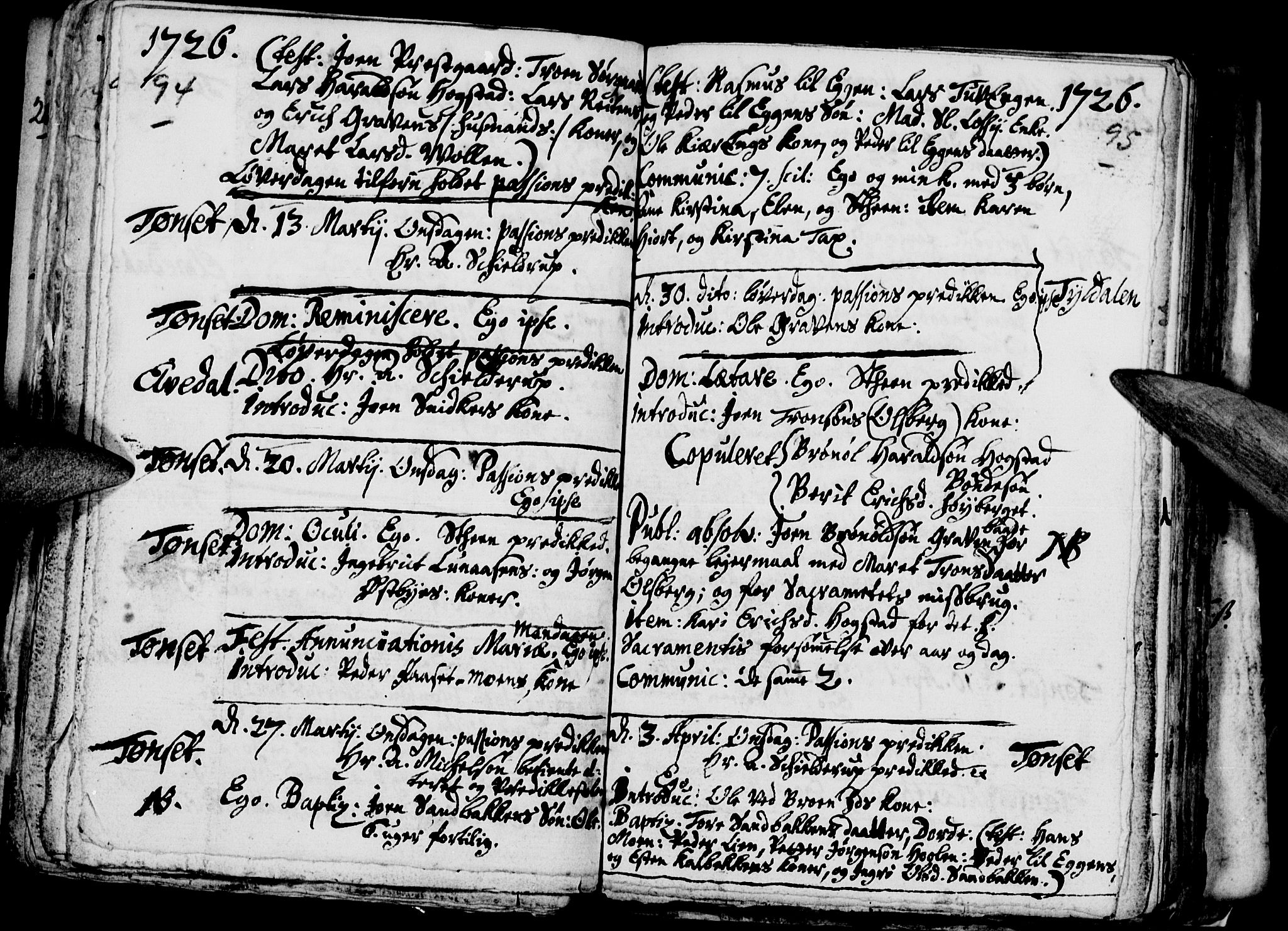 Tynset prestekontor, SAH/PREST-058/H/Ha/Haa/L0001: Parish register (official) no. 1, 1722-1732, p. 94-95