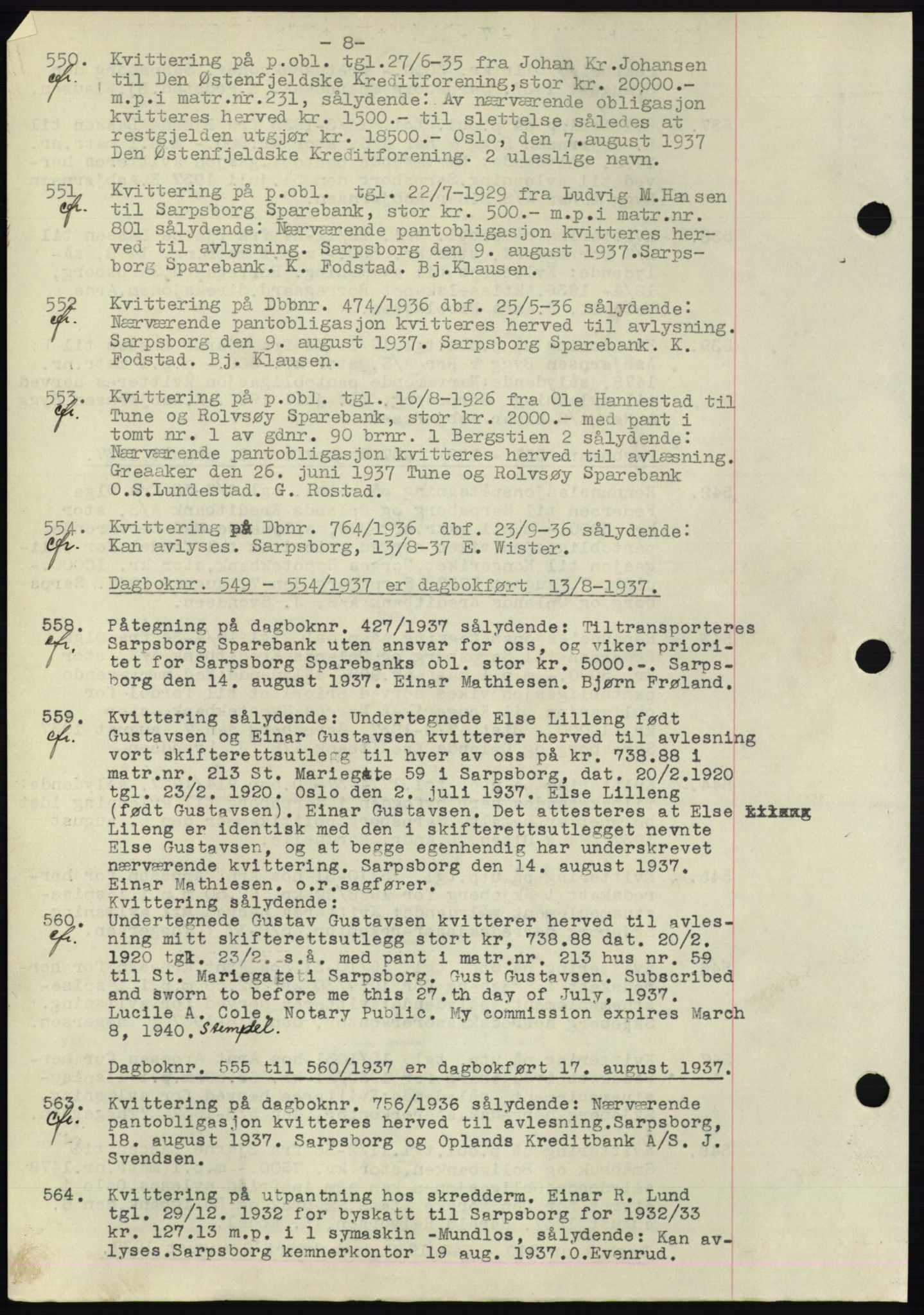 Sarpsborg byfogd, SAO/A-10864/G/Ga/Gae/L0001: Mortgage book no. C1, 1943-1951