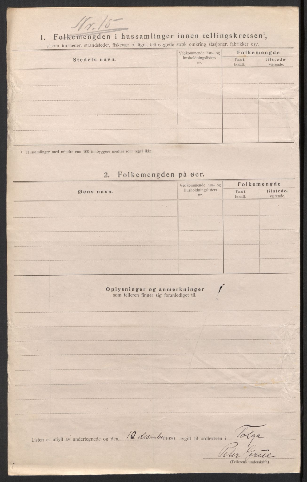 SAH, 1920 census for Tolga, 1920, p. 50