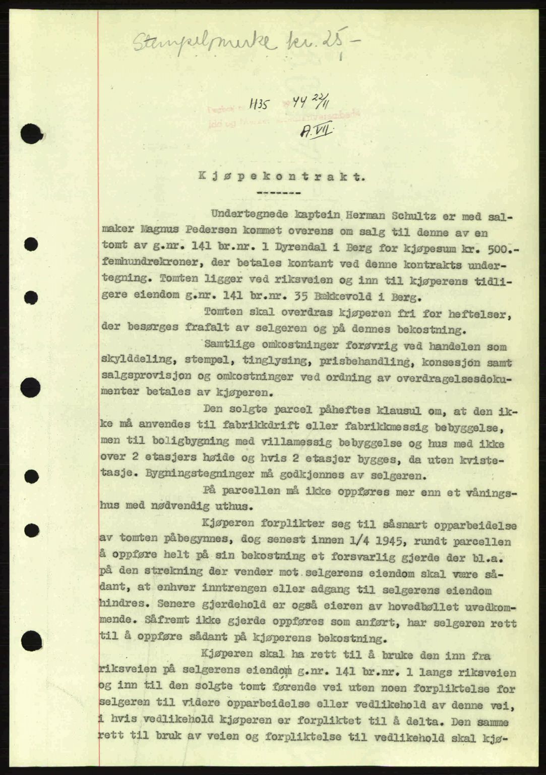 Idd og Marker sorenskriveri, AV/SAO-A-10283/G/Gb/Gbb/L0007: Mortgage book no. A7, 1944-1945, Diary no: : 1135/1944