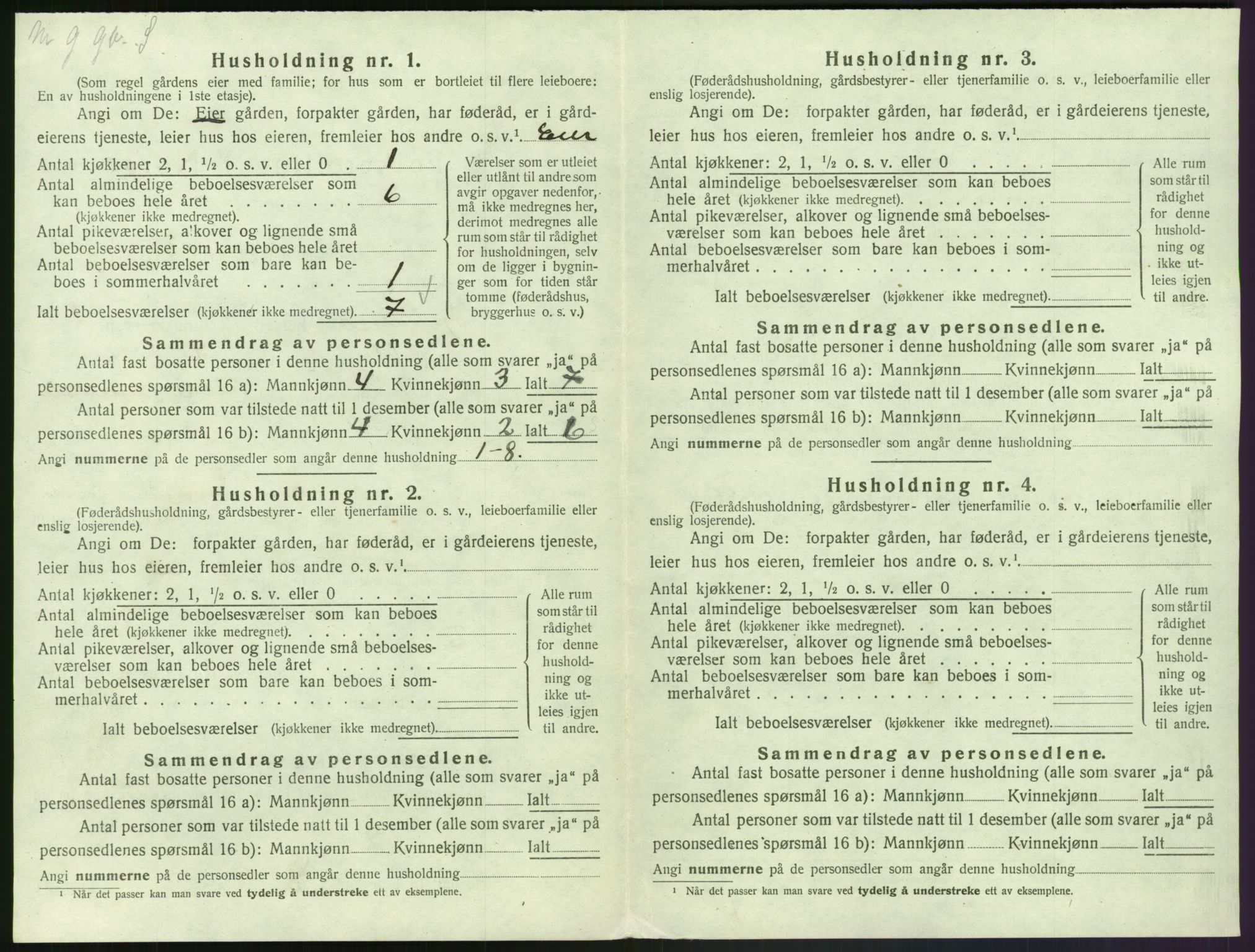 SAK, 1920 census for Bjelland, 1920, p. 44