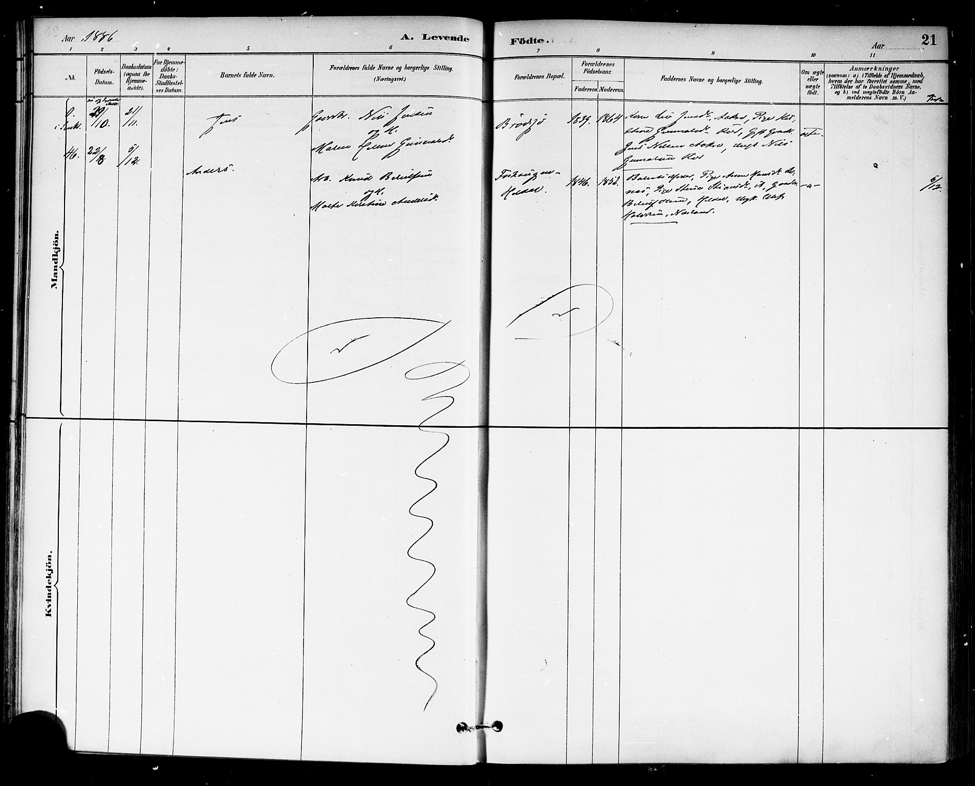 Drangedal kirkebøker, SAKO/A-258/F/Fa/L0010: Parish register (official) no. 10 /1, 1885-1894, p. 21