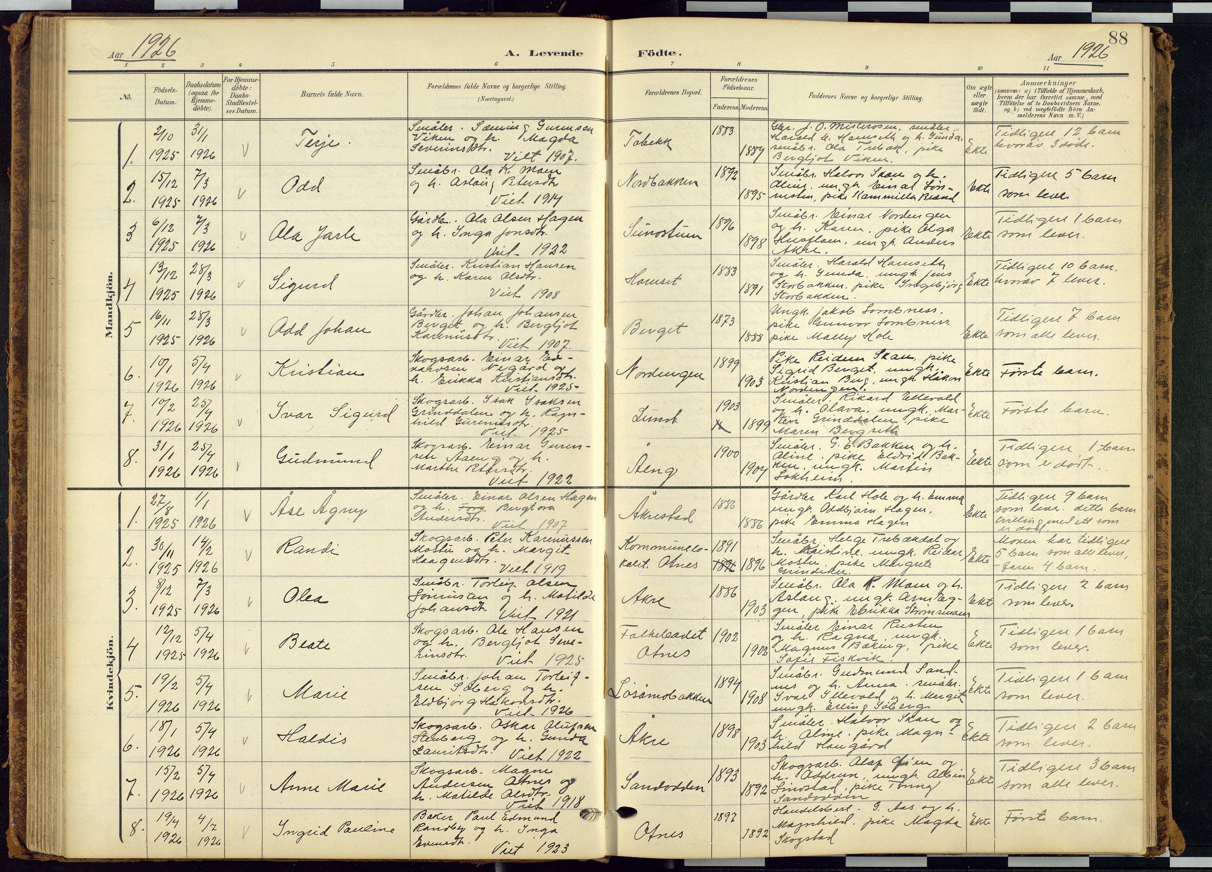Rendalen prestekontor, SAH/PREST-054/H/Ha/Hab/L0010: Parish register (copy) no. 10, 1903-1940, p. 88