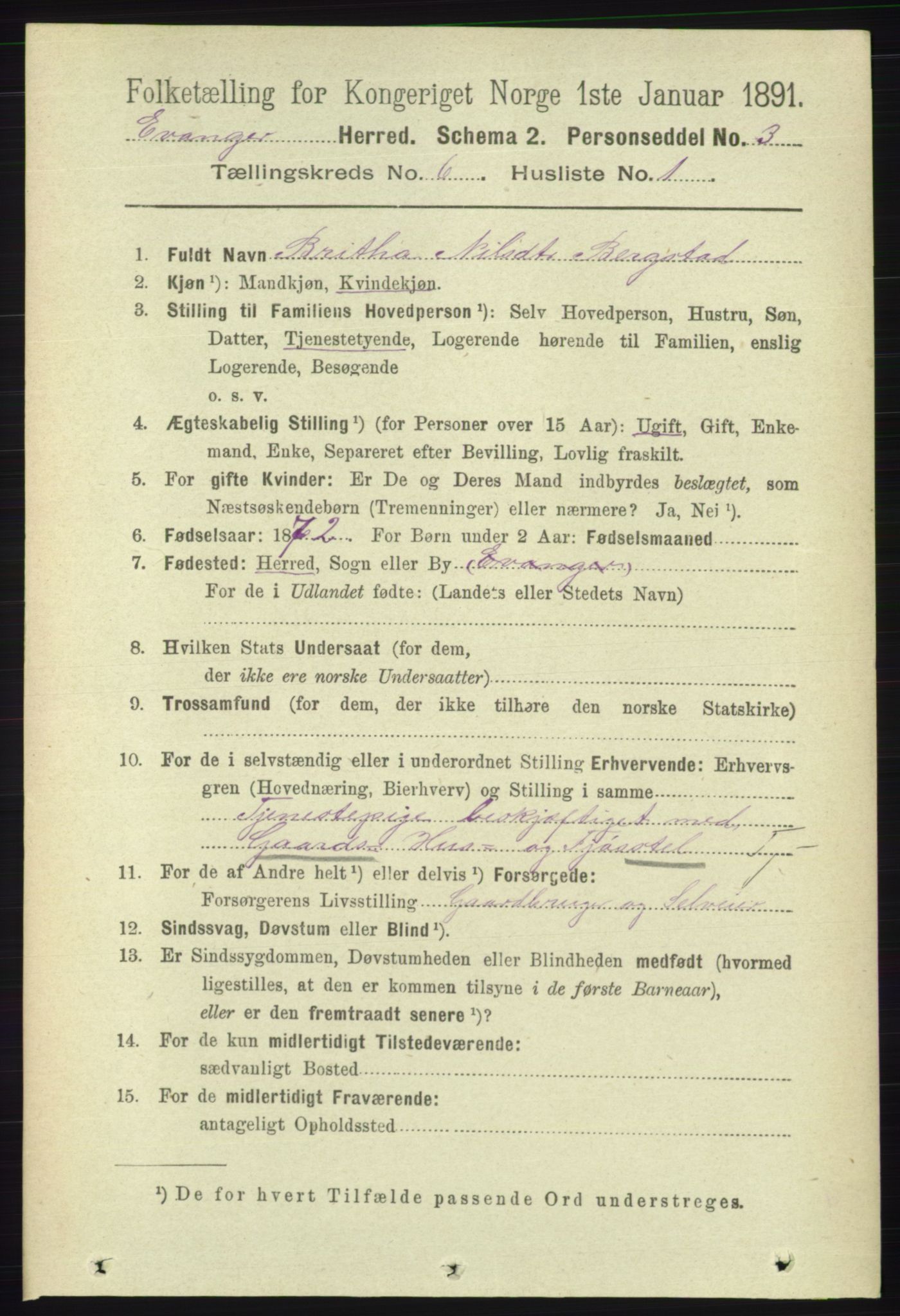 RA, 1891 census for 1237 Evanger, 1891, p. 1614