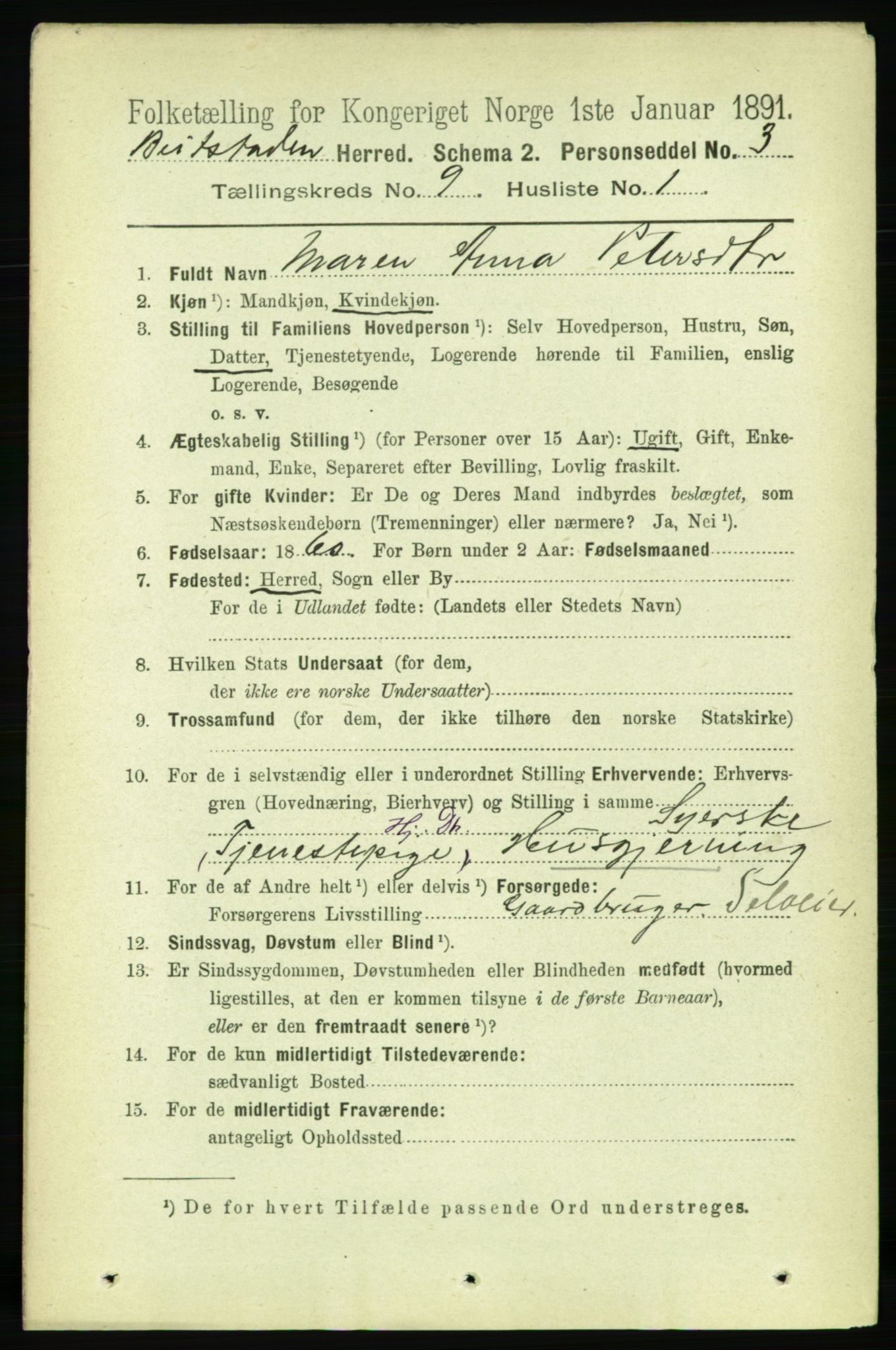 RA, 1891 census for 1727 Beitstad, 1891, p. 2417