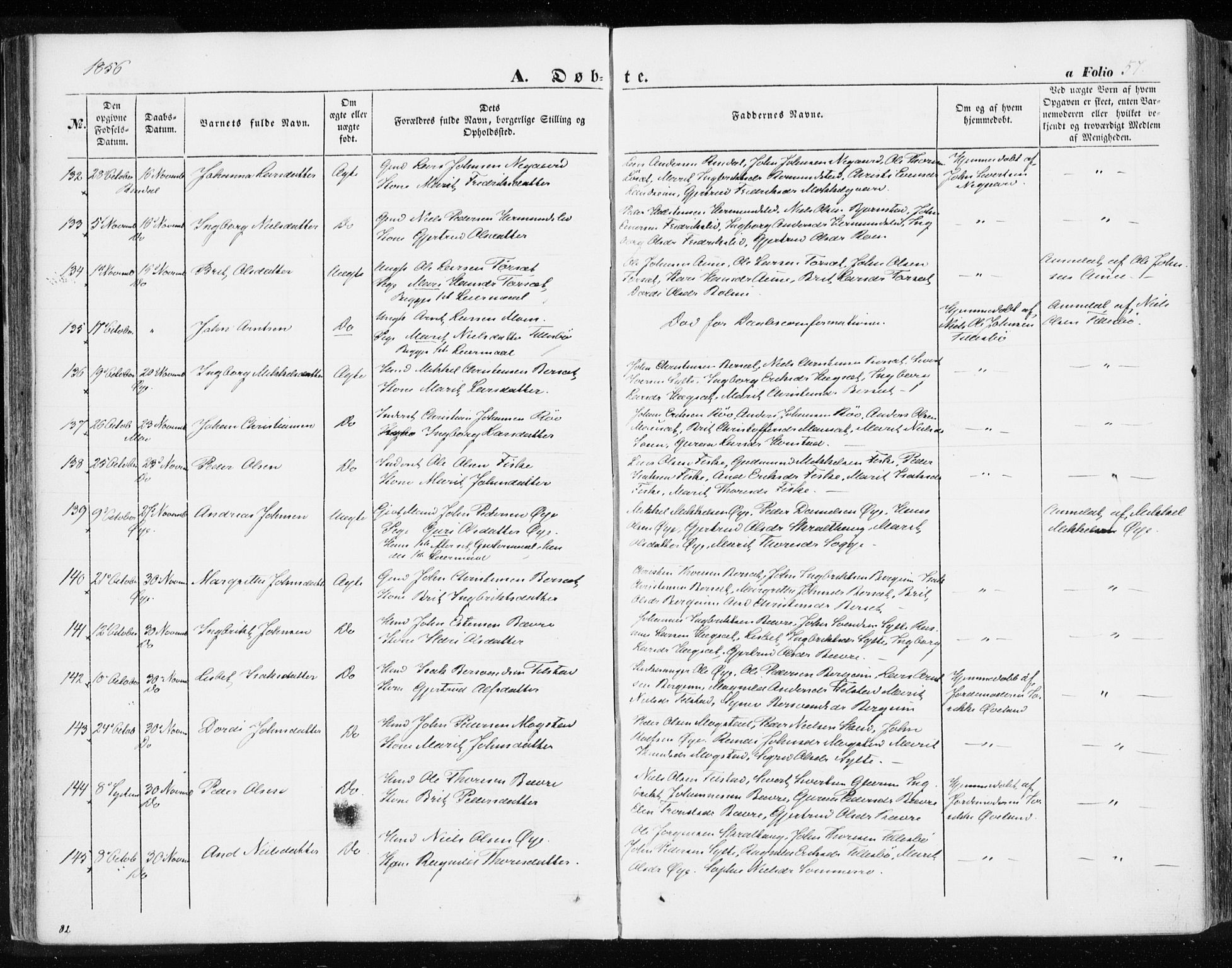 Ministerialprotokoller, klokkerbøker og fødselsregistre - Møre og Romsdal, AV/SAT-A-1454/595/L1044: Parish register (official) no. 595A06, 1852-1863, p. 57