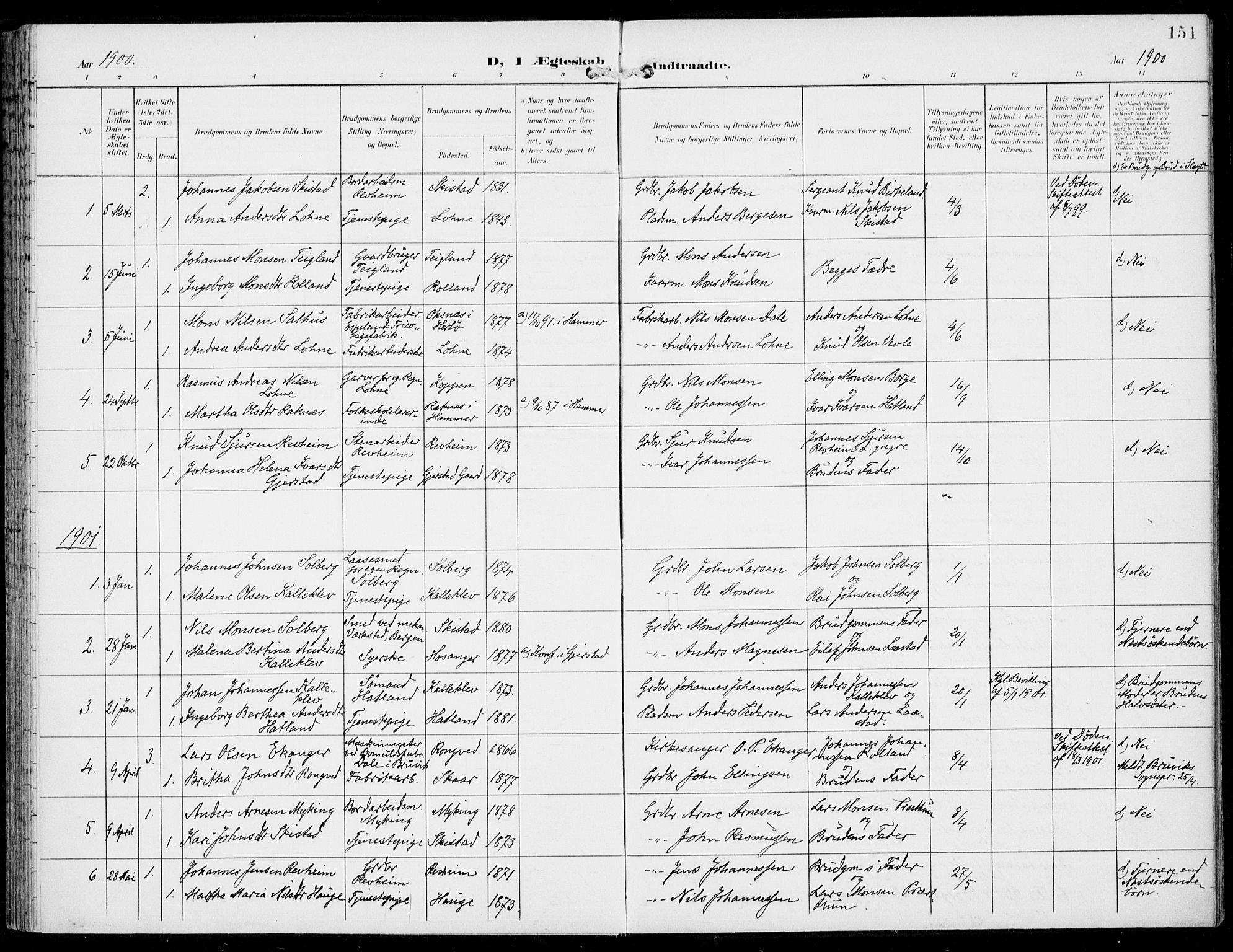 Haus sokneprestembete, SAB/A-75601/H/Haa: Parish register (official) no. C  2, 1900-1915, p. 151