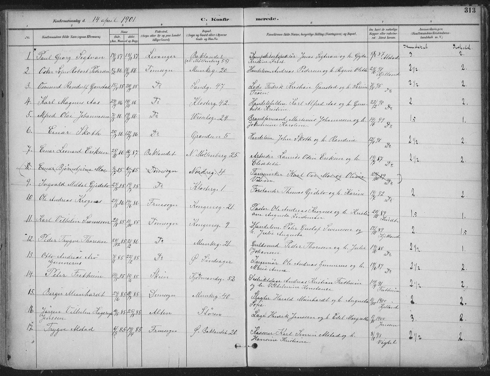 Ministerialprotokoller, klokkerbøker og fødselsregistre - Sør-Trøndelag, SAT/A-1456/601/L0062: Parish register (official) no. 601A30, 1891-1911, p. 313