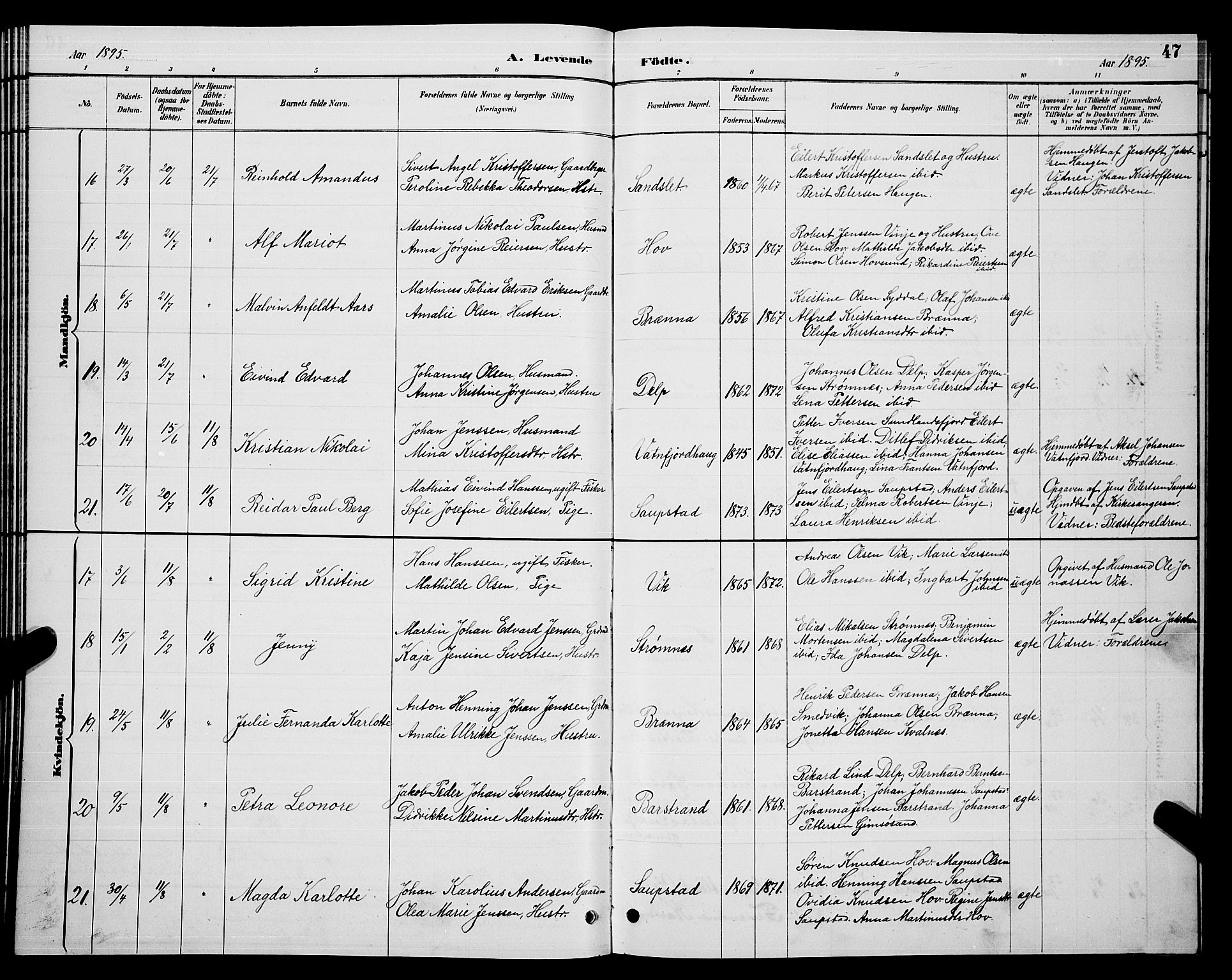 Ministerialprotokoller, klokkerbøker og fødselsregistre - Nordland, AV/SAT-A-1459/876/L1104: Parish register (copy) no. 876C03, 1886-1896, p. 47