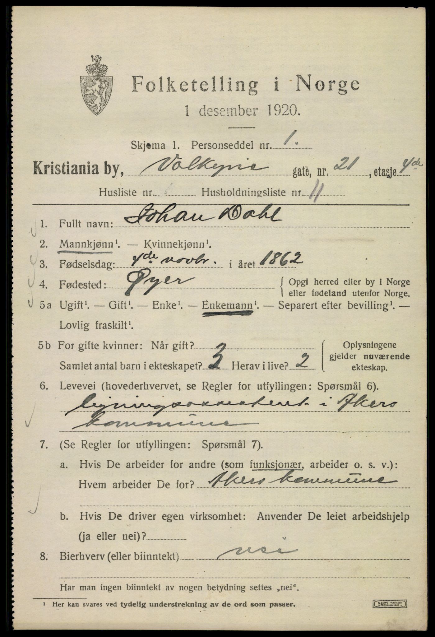 SAO, 1920 census for Kristiania, 1920, p. 628839