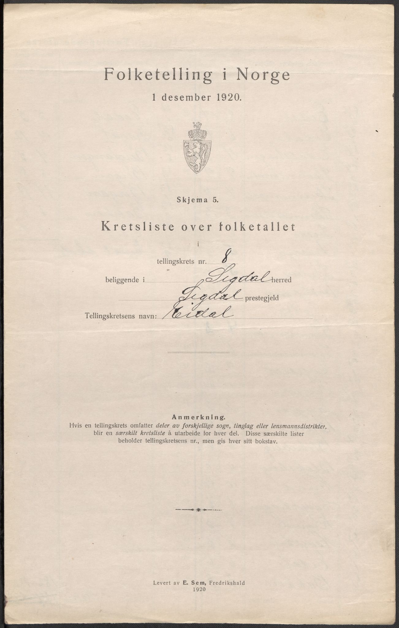 SAKO, 1920 census for Sigdal, 1920, p. 27
