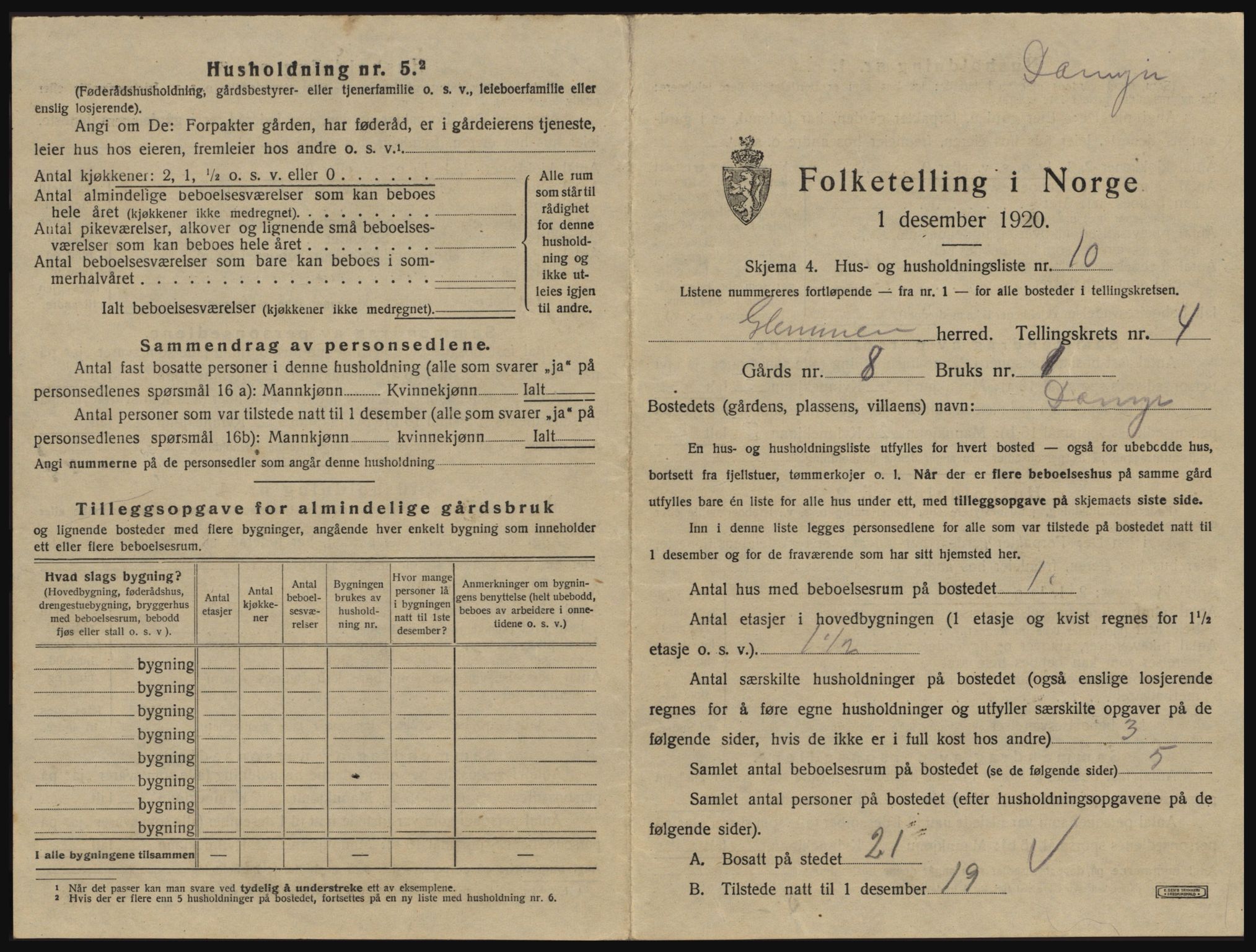 SAO, 1920 census for Glemmen, 1920, p. 1477