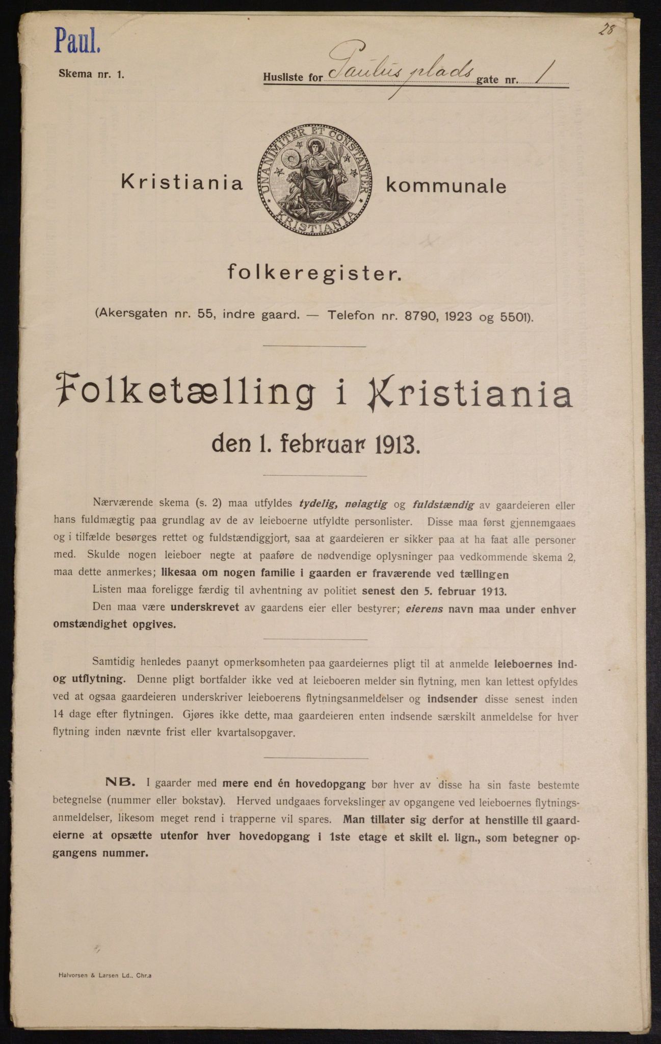 OBA, Municipal Census 1913 for Kristiania, 1913, p. 78692
