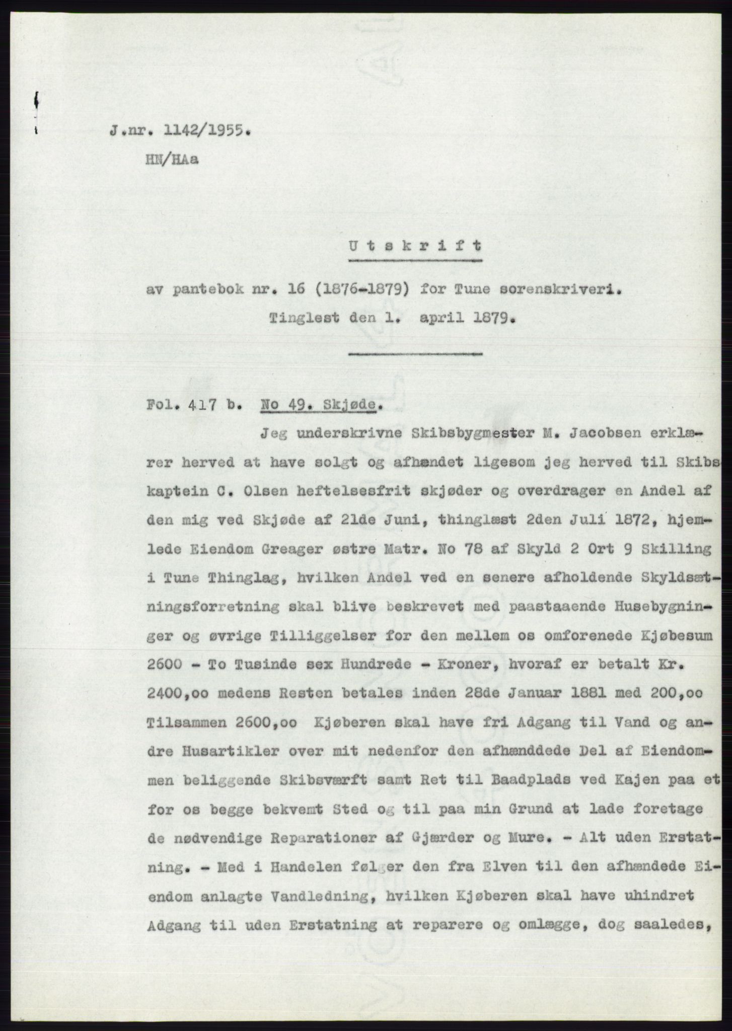 Statsarkivet i Oslo, SAO/A-10621/Z/Zd/L0003: Avskrifter, j.nr 714-1202/1955, 1955, p. 291