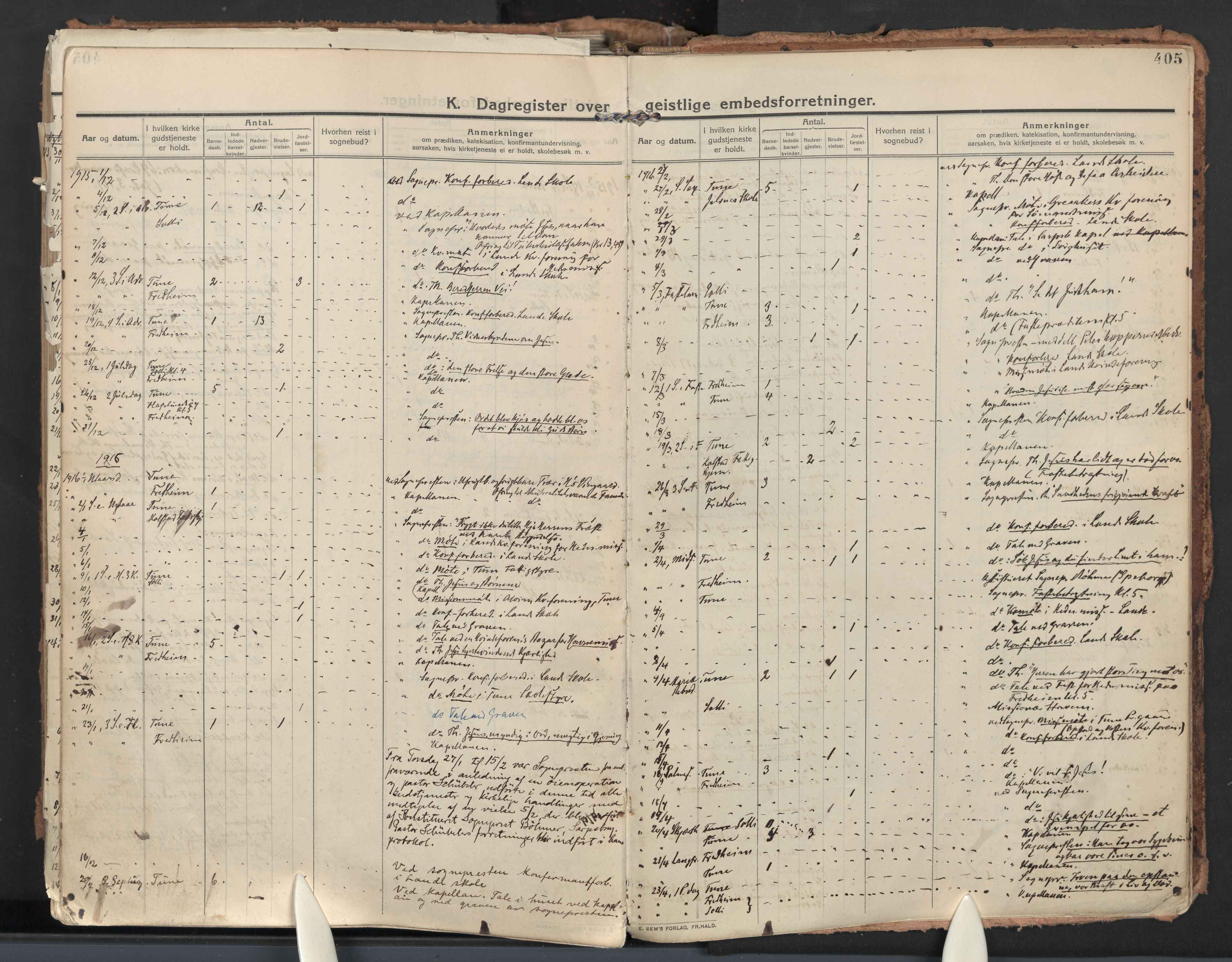 Tune prestekontor Kirkebøker, AV/SAO-A-2007/F/Fa/L0021: Parish register (official) no. 21, 1910-1916, p. 405