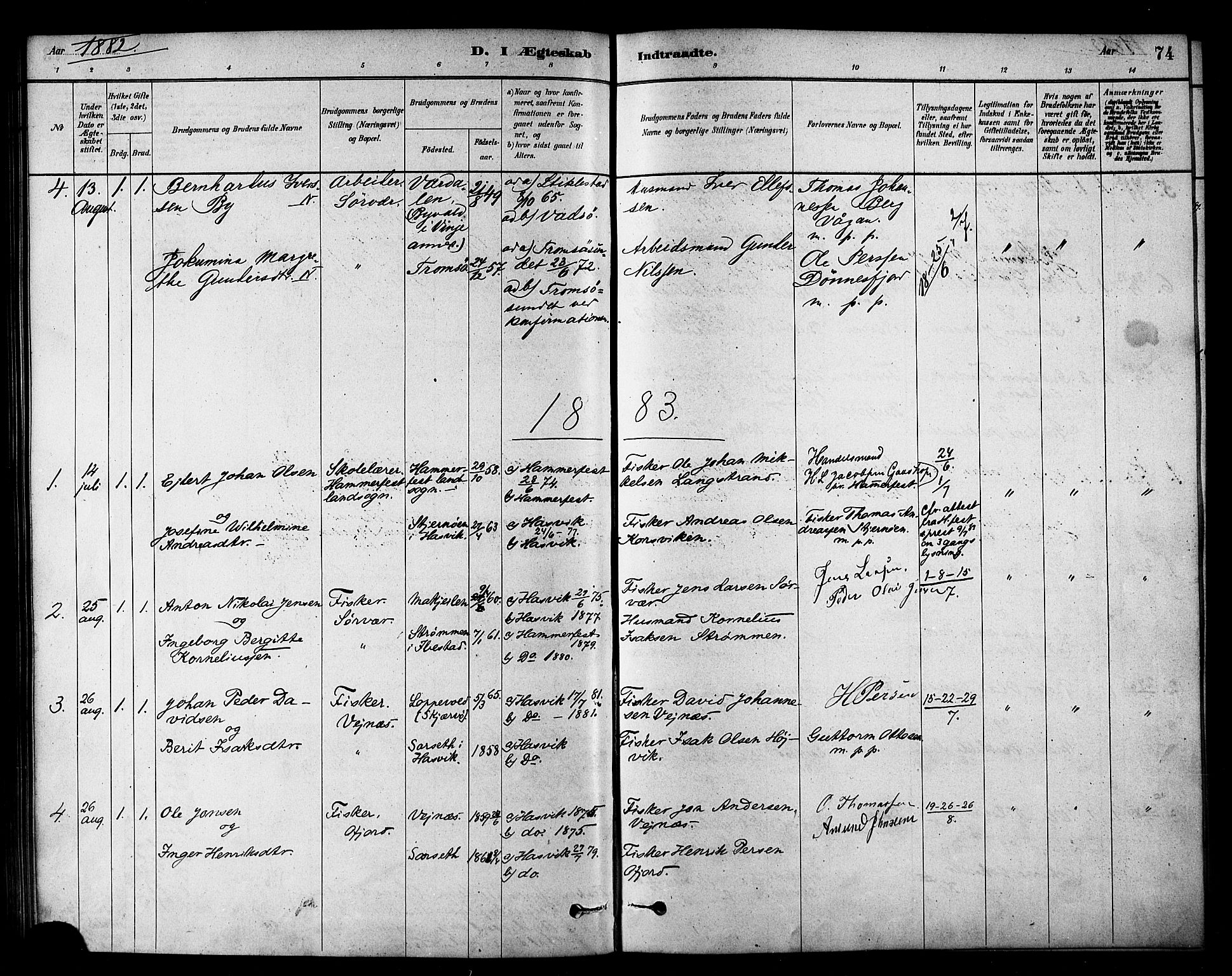Loppa sokneprestkontor, SATØ/S-1339/H/Ha/L0007kirke: Parish register (official) no. 7, 1879-1889, p. 74