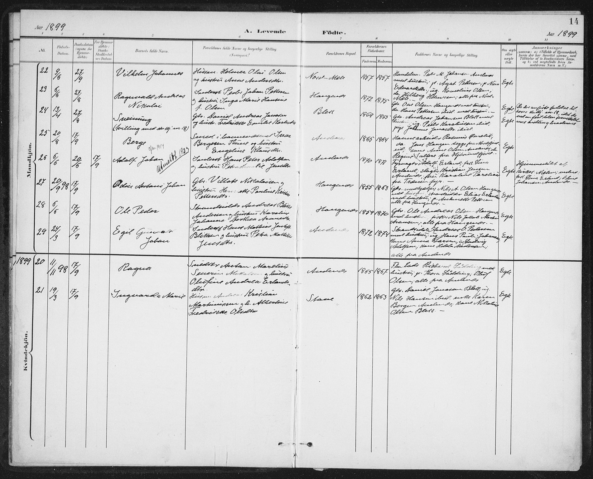 Ministerialprotokoller, klokkerbøker og fødselsregistre - Nordland, AV/SAT-A-1459/899/L1437: Parish register (official) no. 899A05, 1897-1908, p. 14