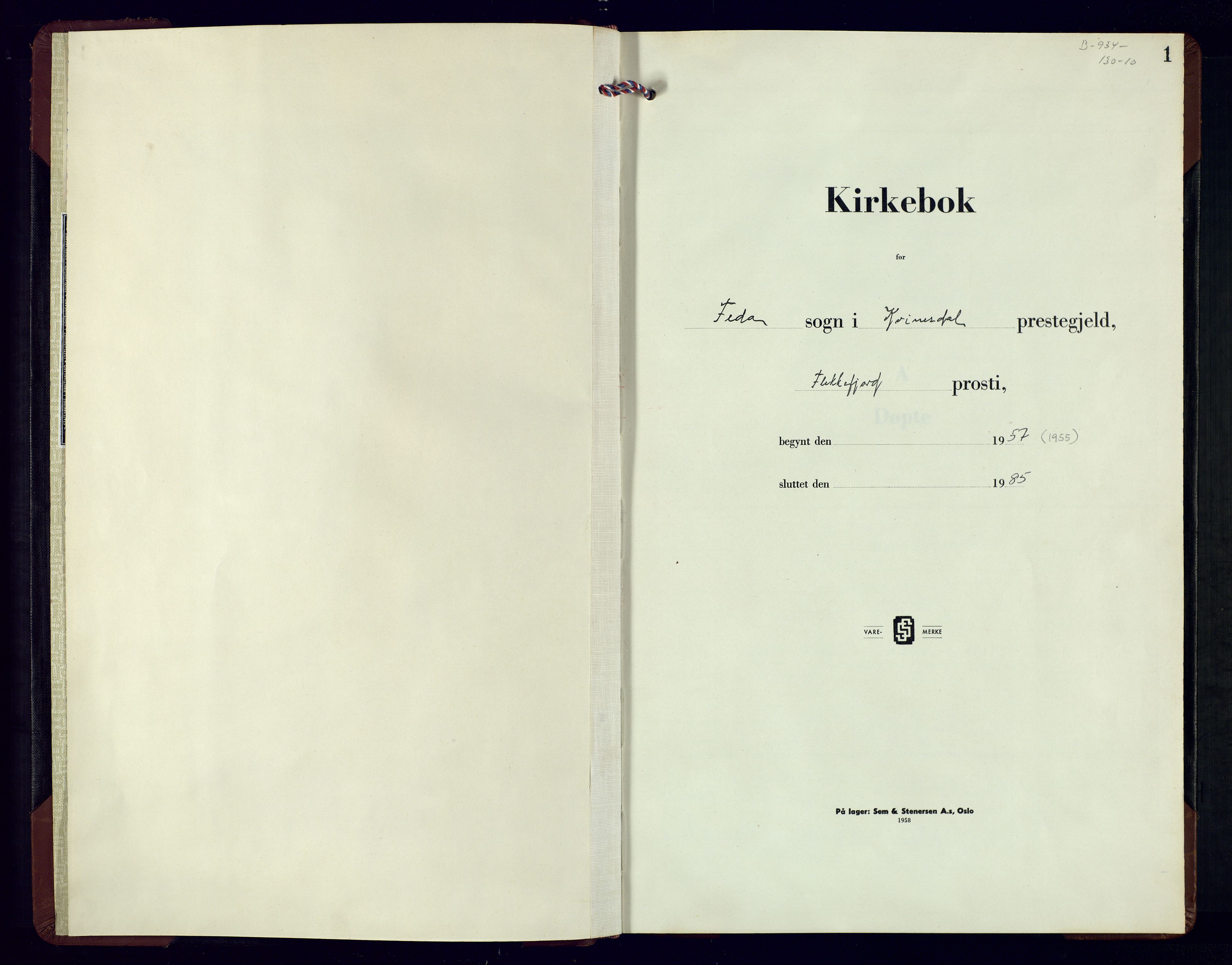 Kvinesdal sokneprestkontor, SAK/1111-0026/F/Fb/Fba/L0007: Parish register (copy) no. B 7, 1955-1985, p. 1